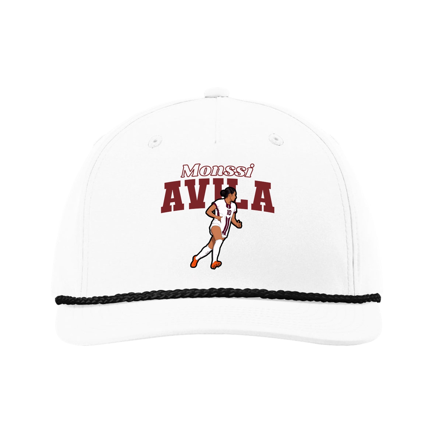 Five-Panel Classic Rope Cap — Name Arch in White