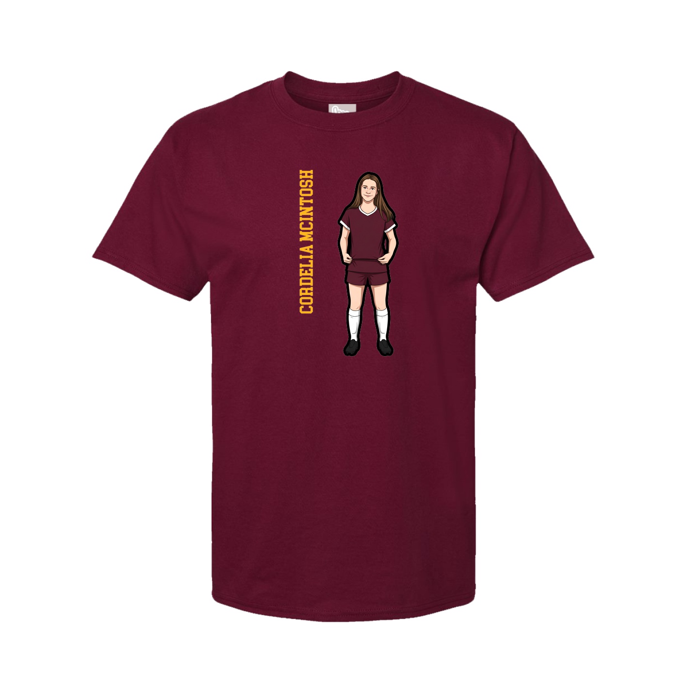 Youth Tee — Name Vertical in Cardinal