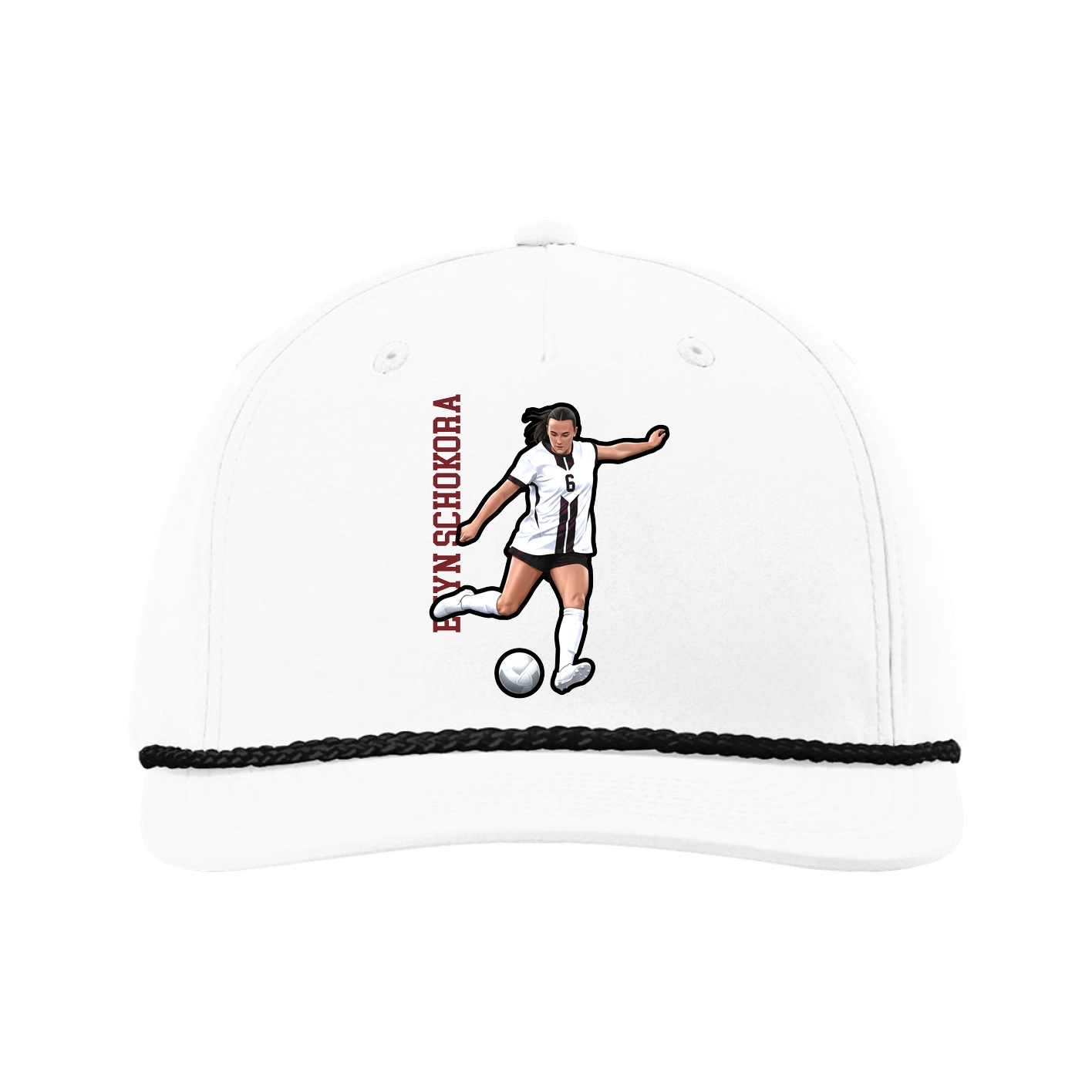 Five-Panel Classic Rope Cap — Name Vertical in White