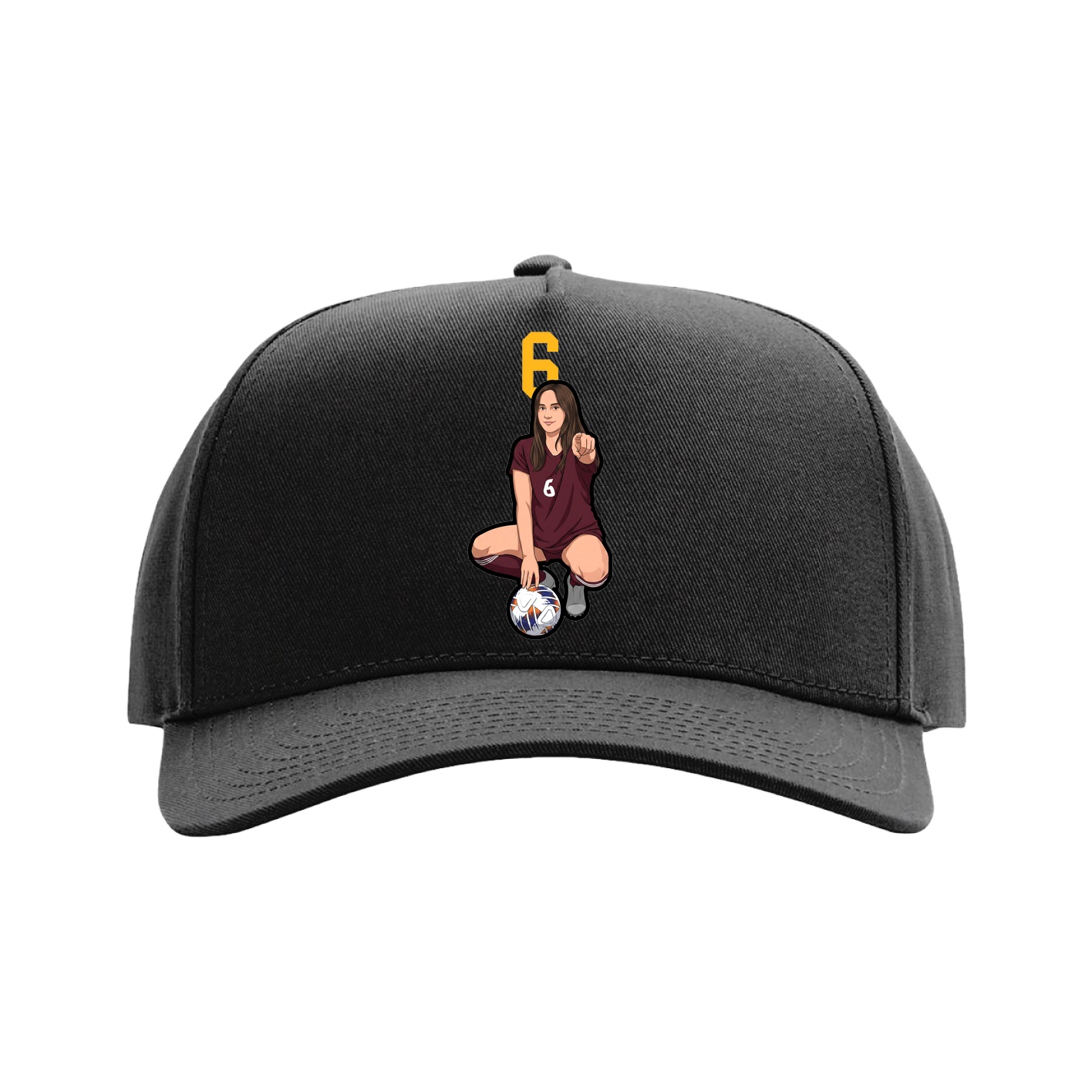 Full Fabric Five-Panel Champ Cap — Number Top in Black