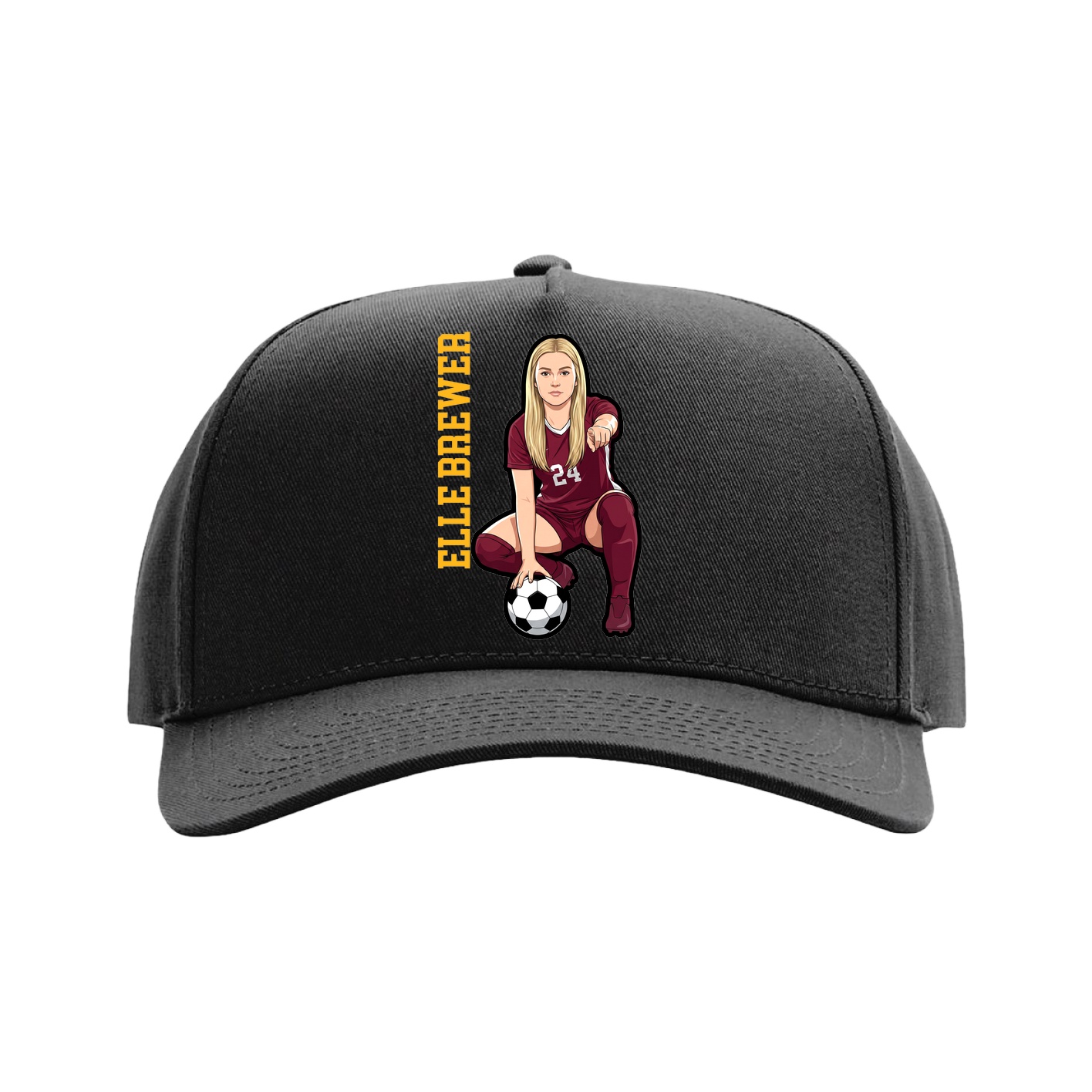 Full Fabric Five-Panel Champ Cap — Name Vertical in Black