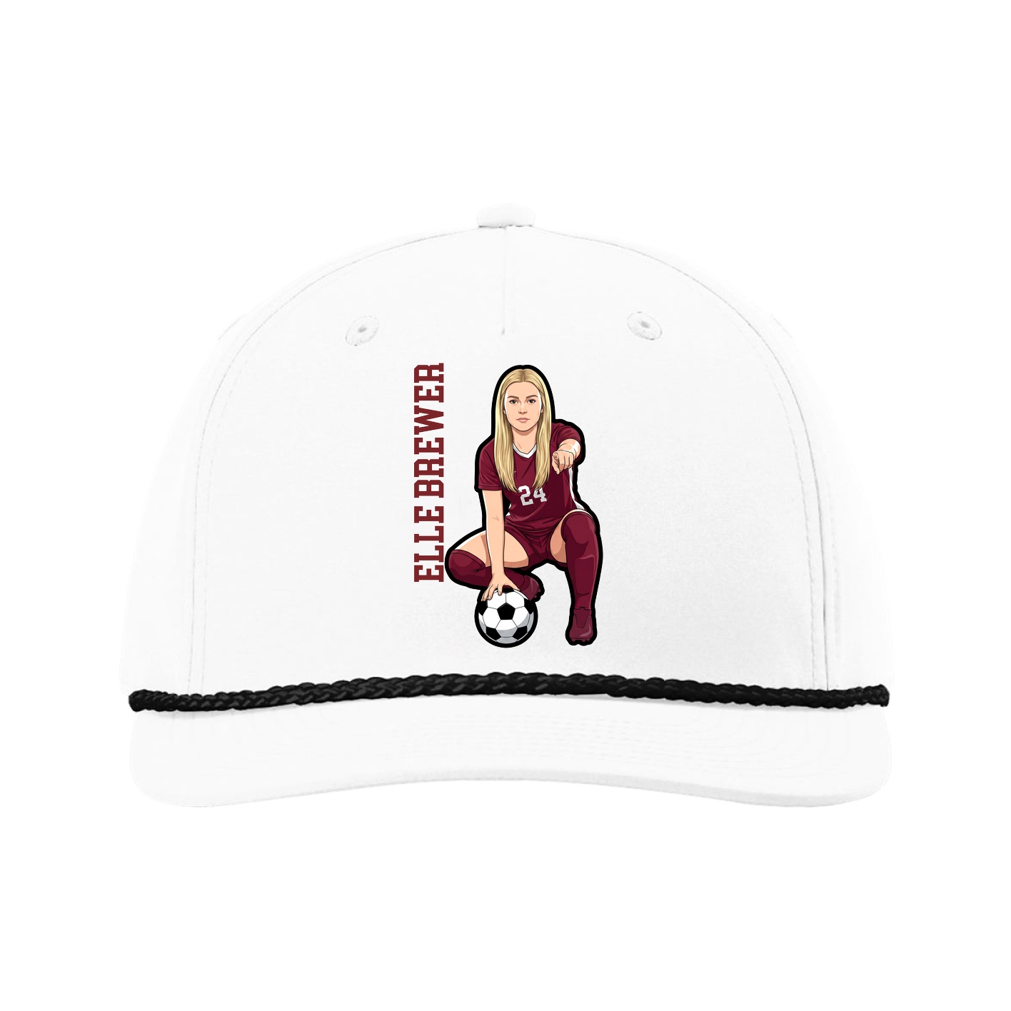 Five-Panel Classic Rope Cap — Name Vertical in White