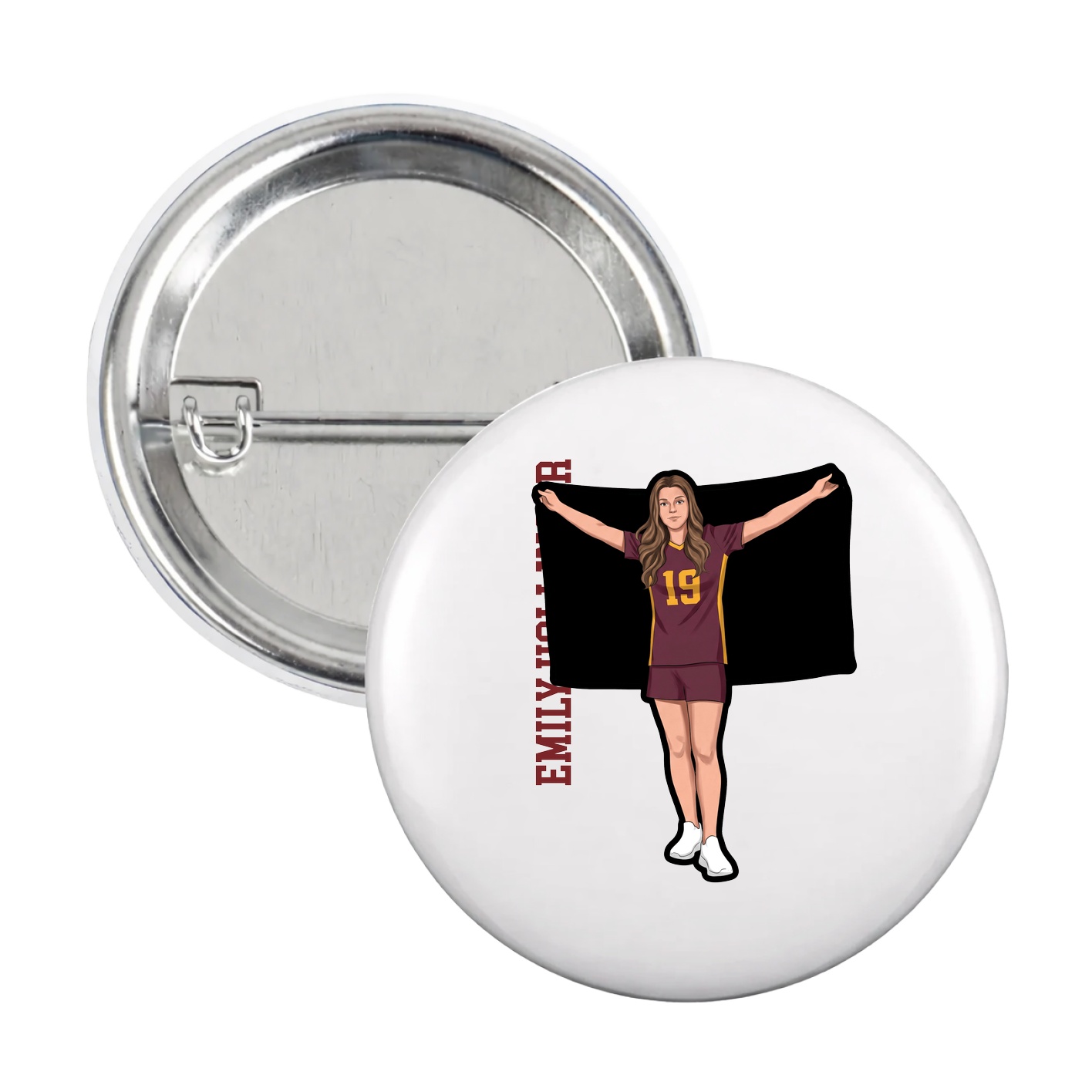 Game Day Button — Name Vertical in White