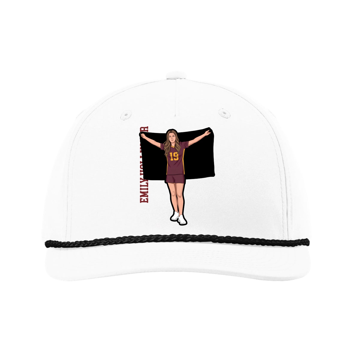 Five-Panel Classic Rope Cap — Name Vertical in White