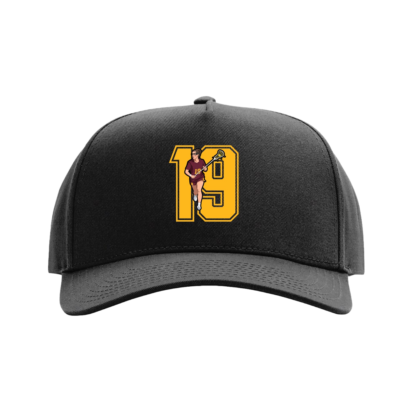 Full Fabric Five-Panel Champ Cap — Number in Black