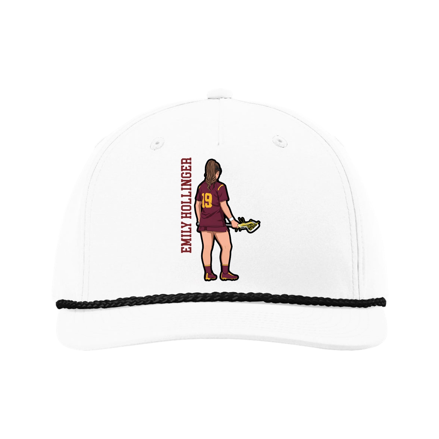 Five-Panel Classic Rope Cap — Name Vertical in White