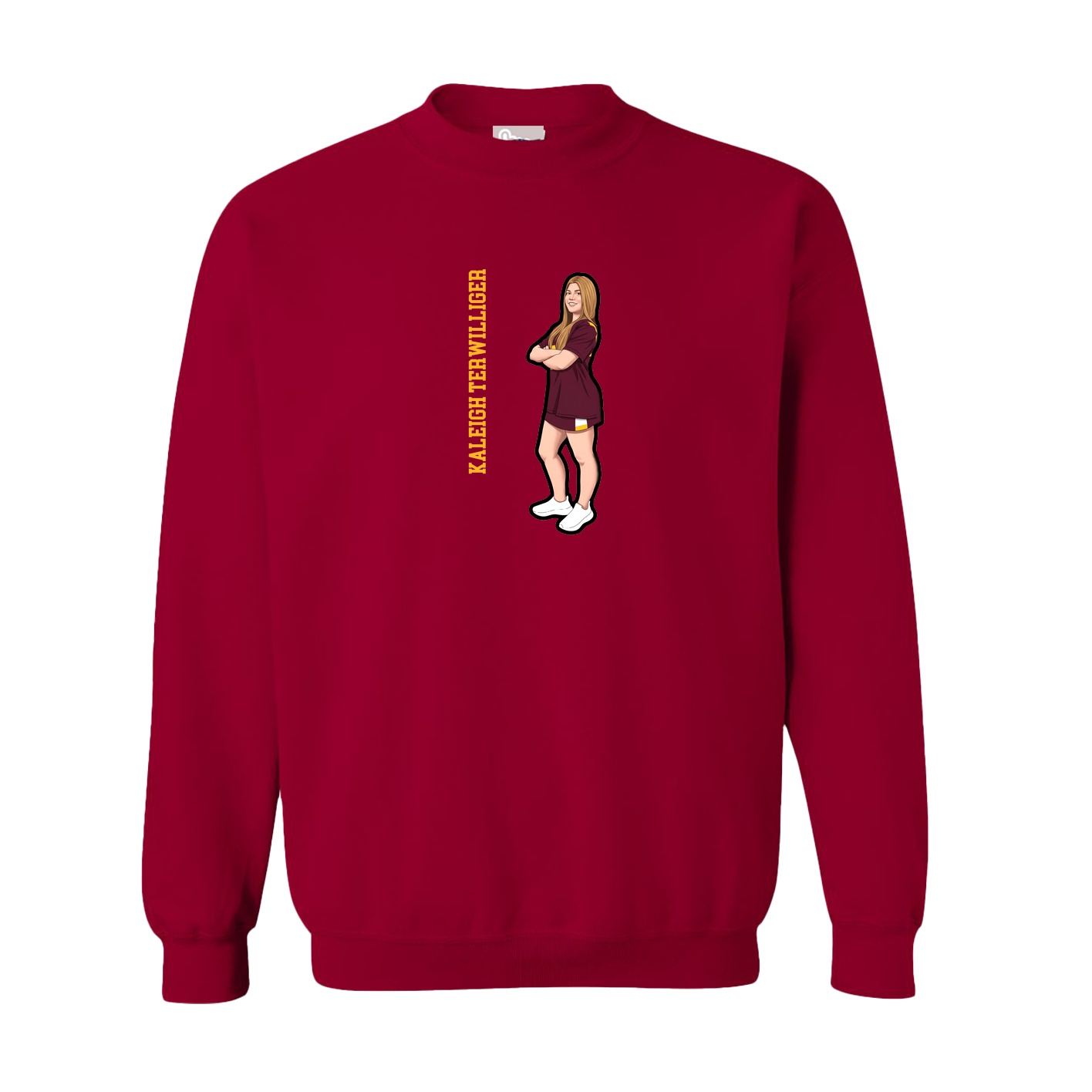 Fleece Crew — Name Vertical in Cardinal
