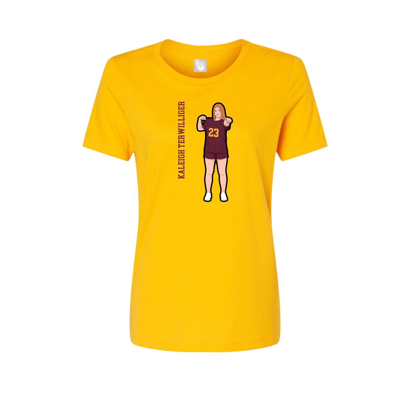Fitted Women's Tee — Name Vertical in Gold