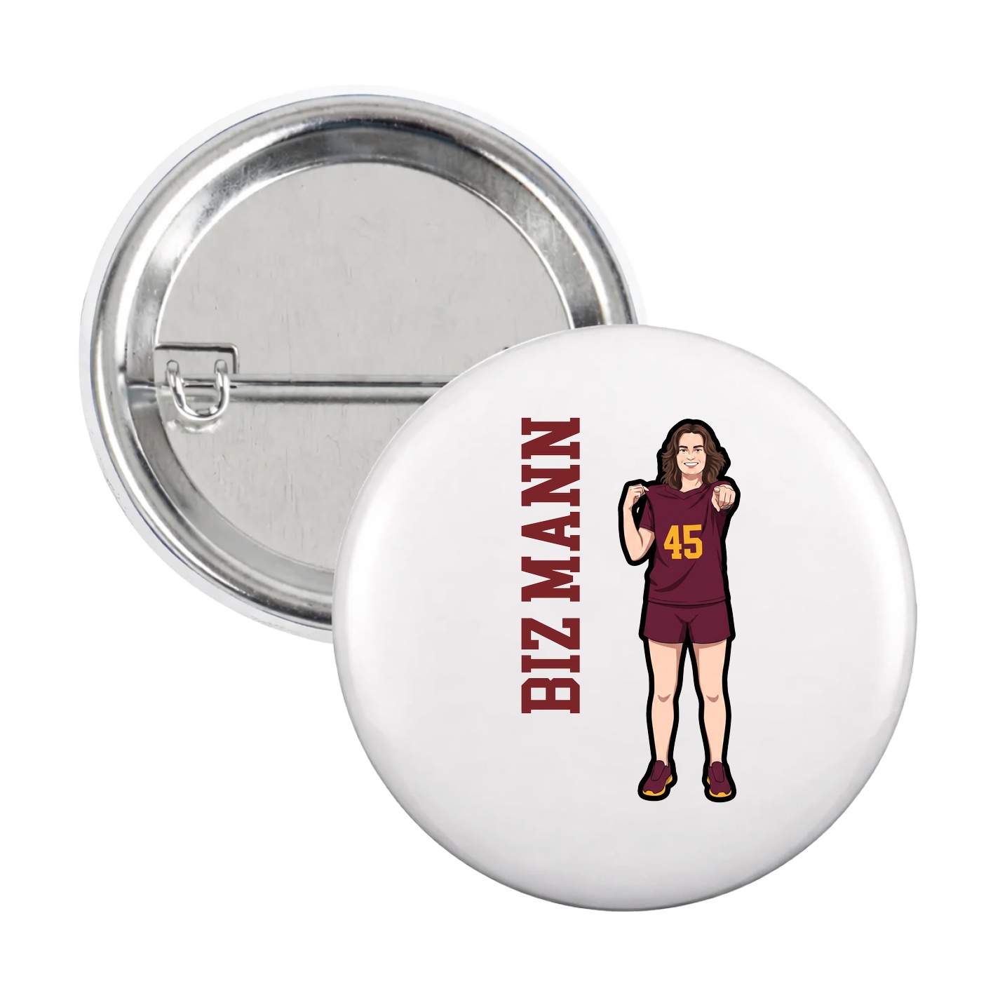 Game Day Button — Name Vertical in White