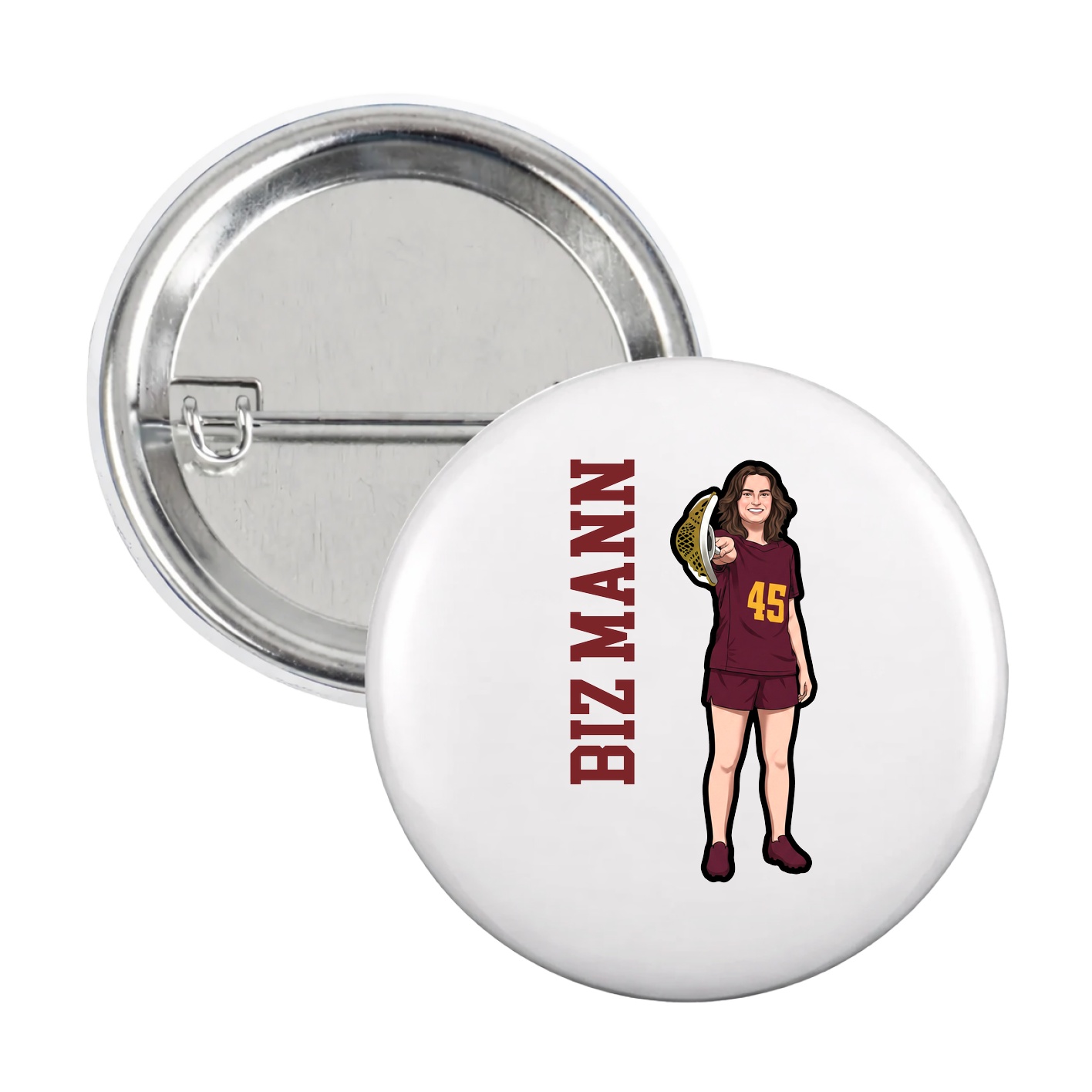 Game Day Button — Name Vertical in White