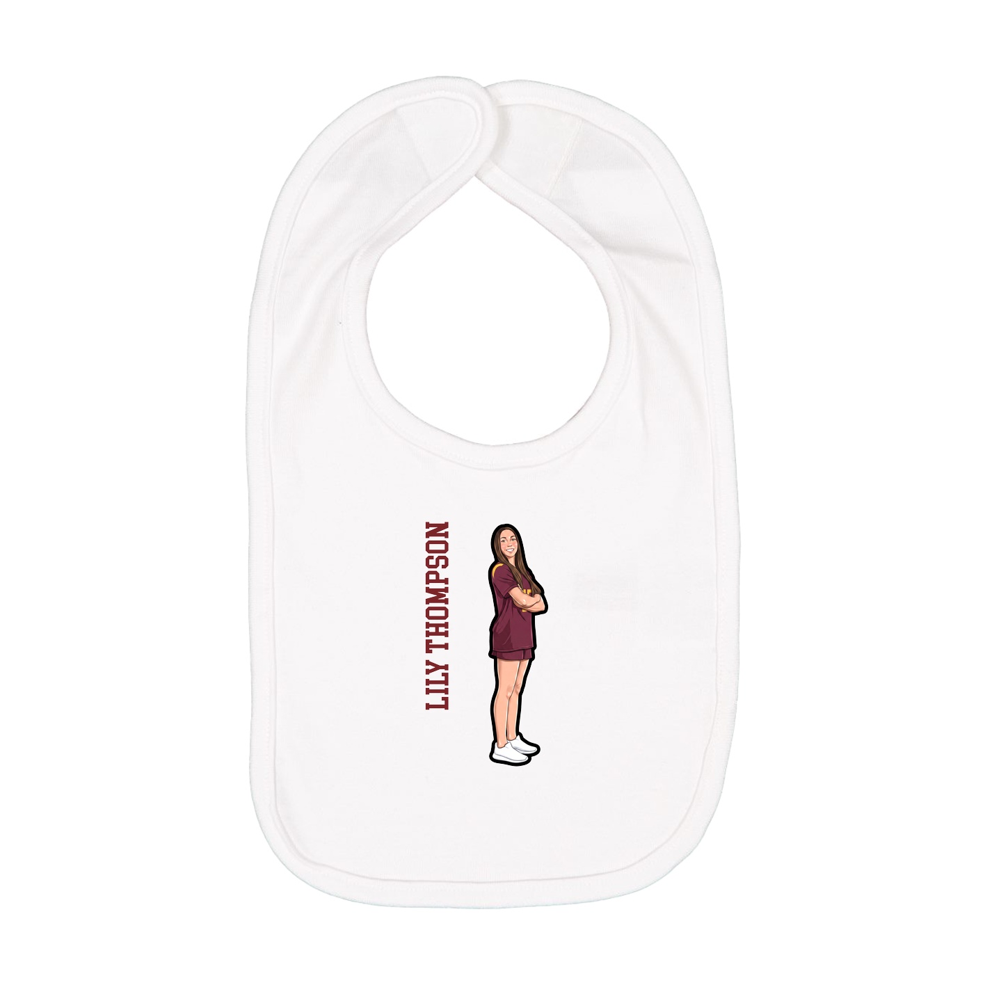 Infant Bib — Name Vertical in White
