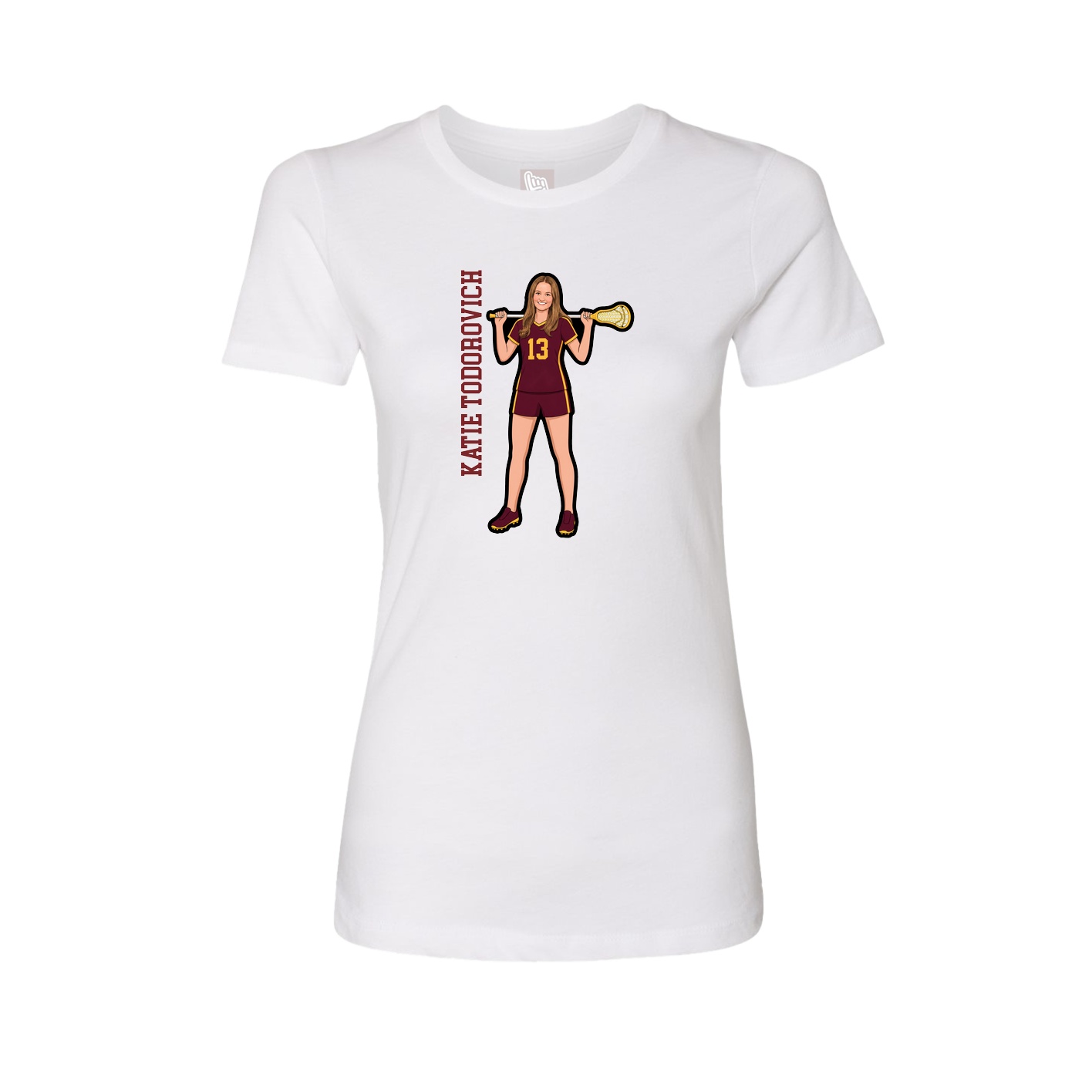 Fitted Women's Tee — Name Vertical in White