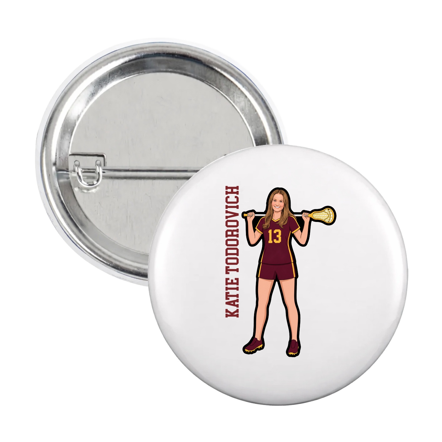 Game Day Button — Name Vertical in White