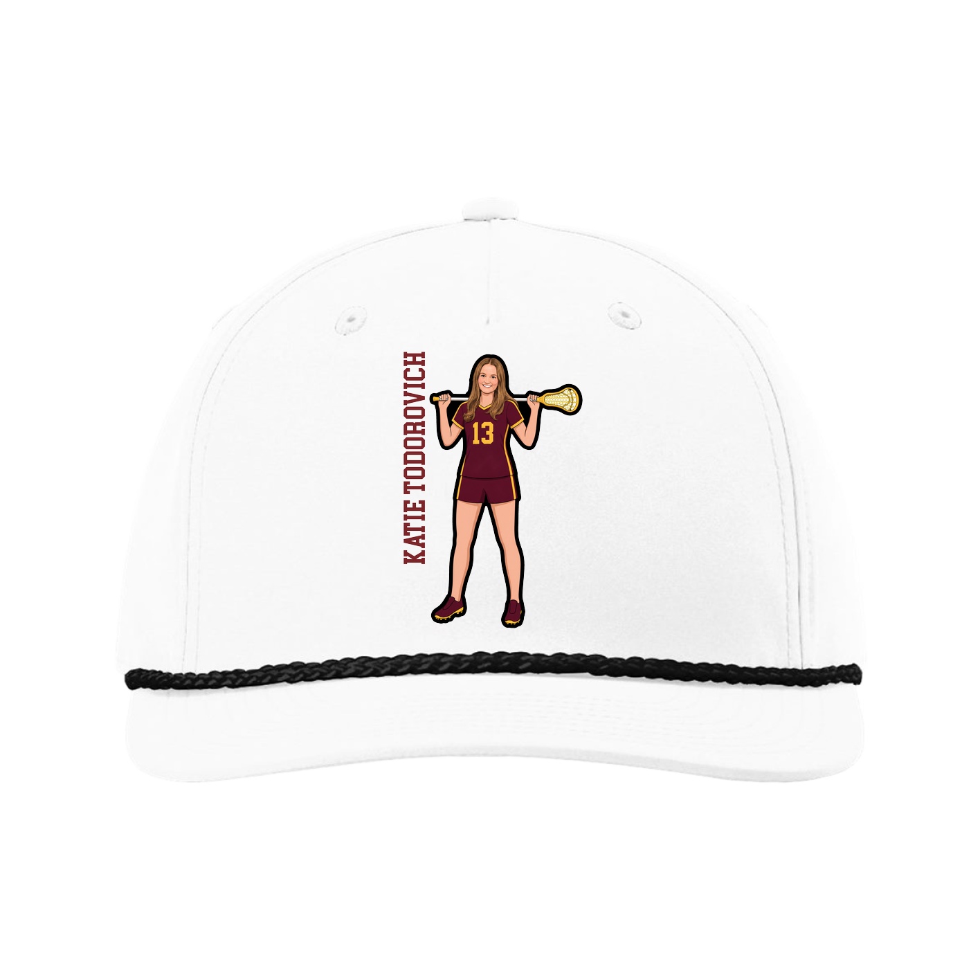 Five-Panel Classic Rope Cap — Name Vertical in White