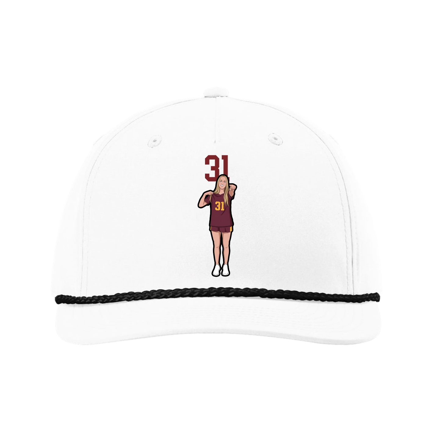 Five-Panel Classic Rope Cap — Number Top in White