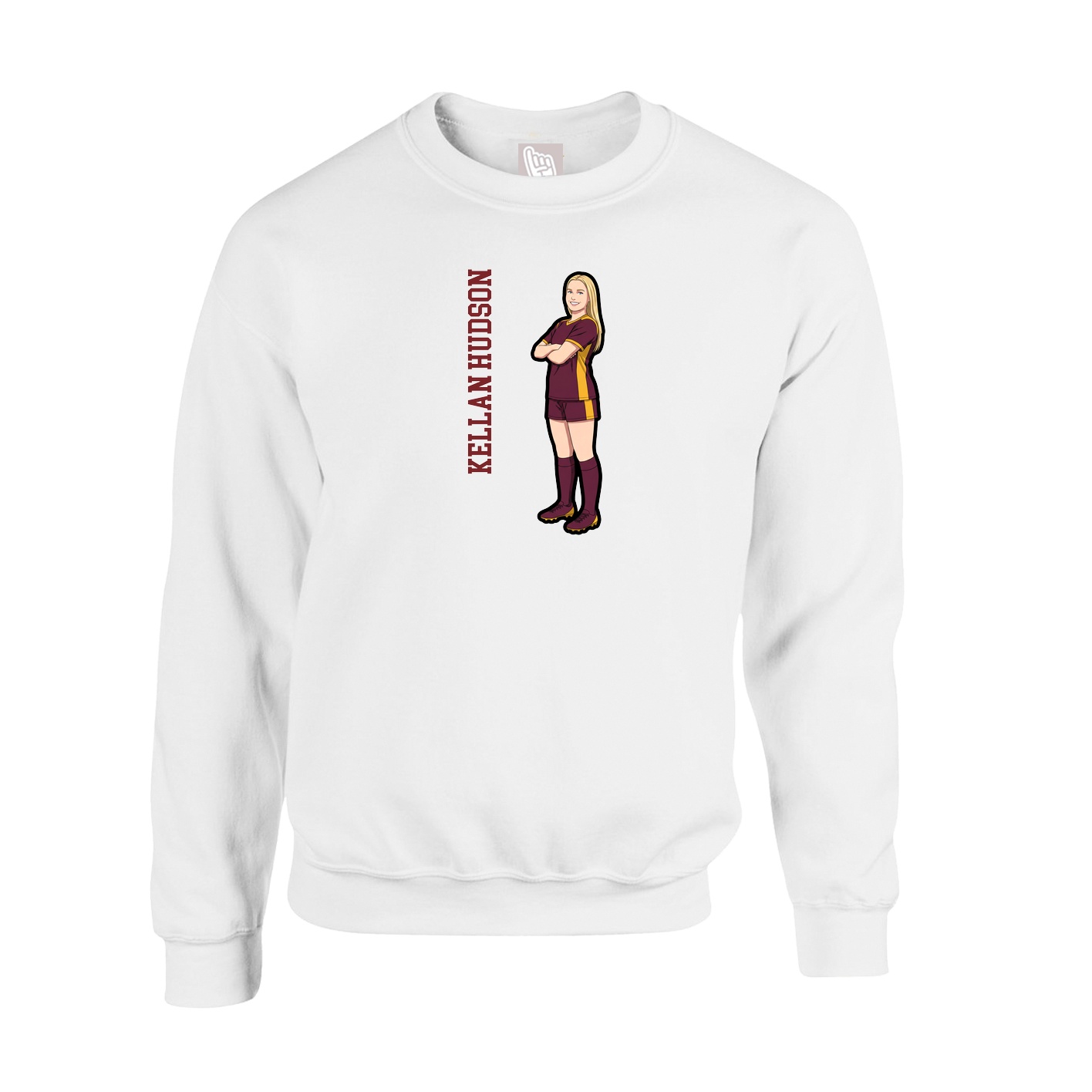Fleece Crew — Name Vertical in White