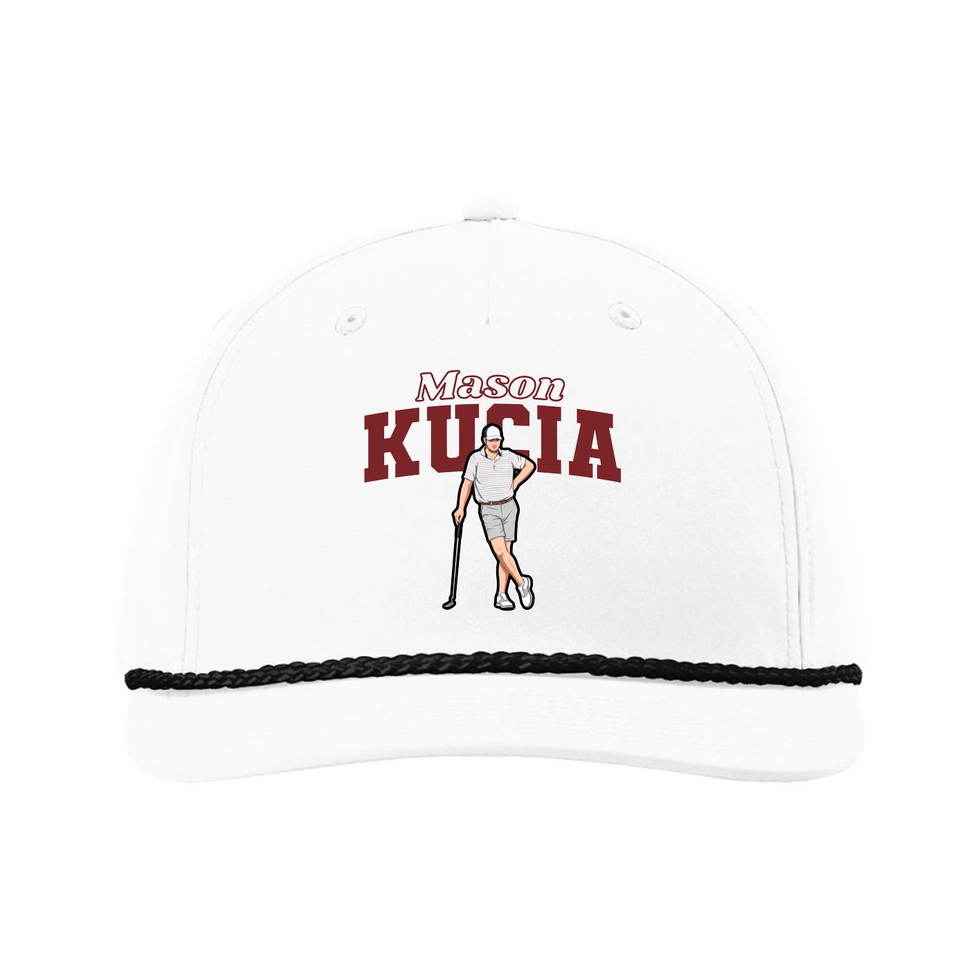 Five-Panel Classic Rope Cap — Name Arch in White