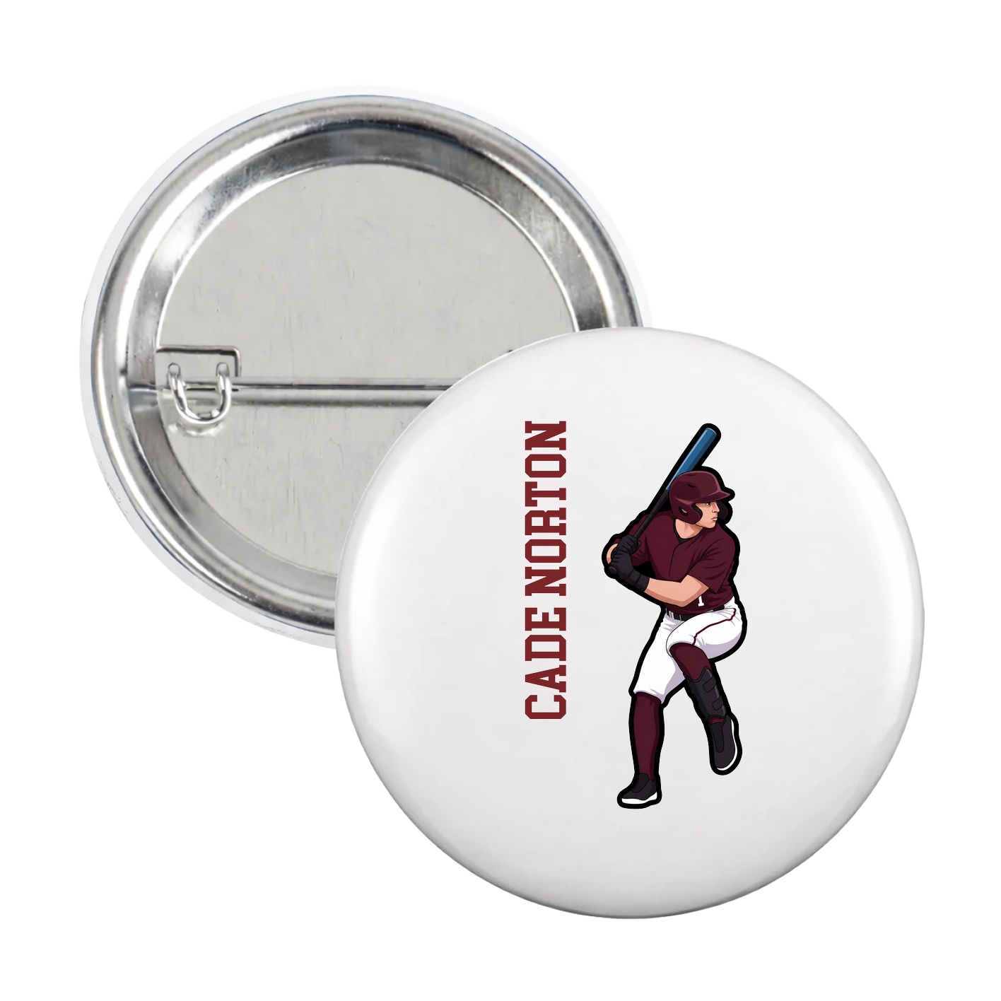 Game Day Button — Name Vertical in White