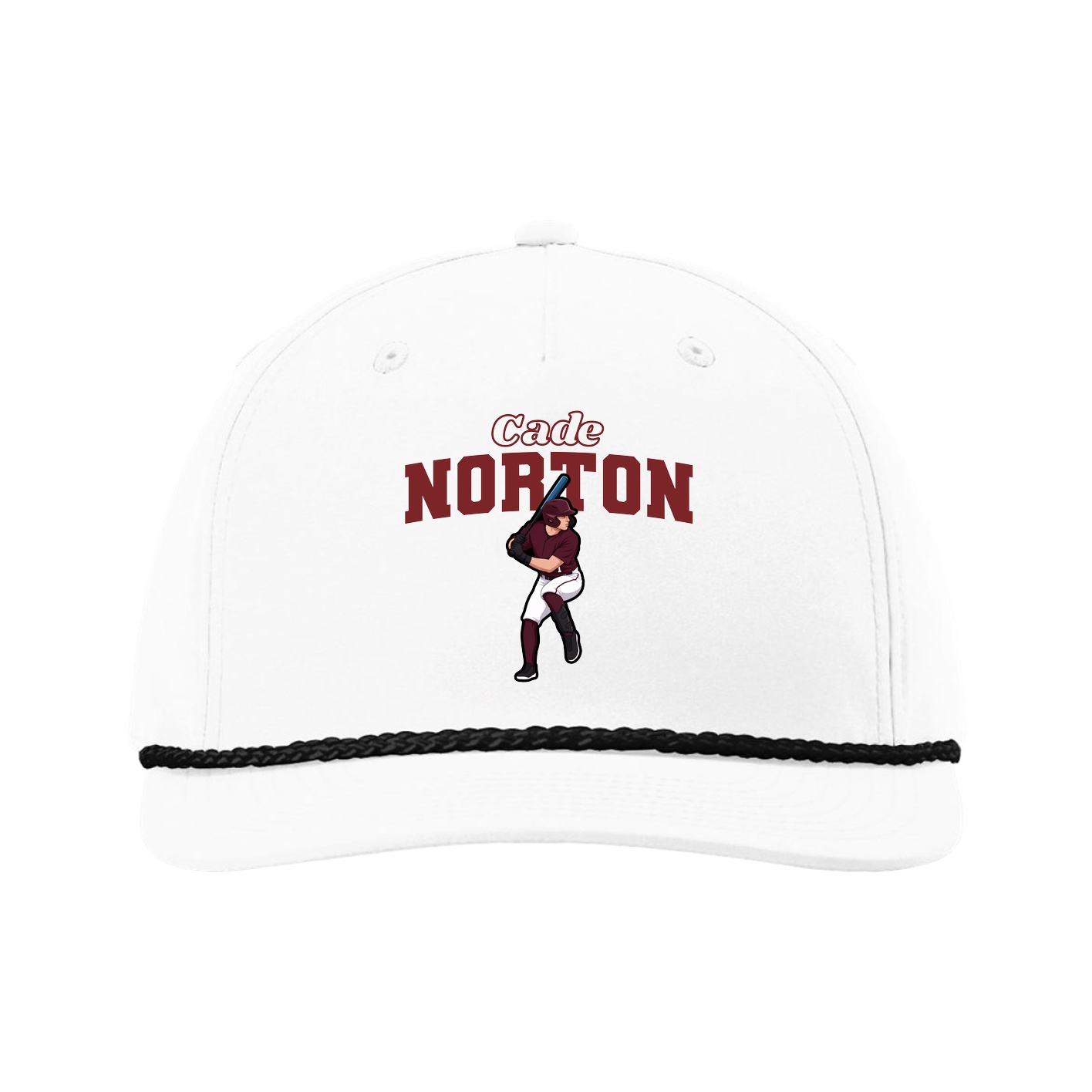 Five-Panel Classic Rope Cap — Name Arch in White