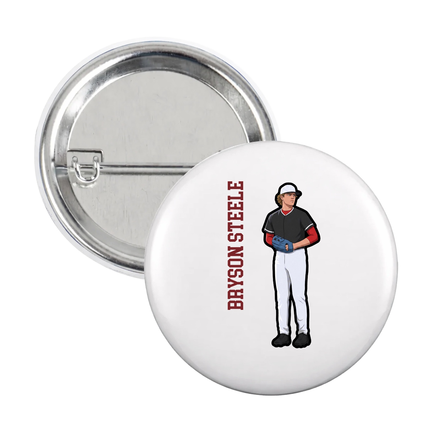 Game Day Button — Name Vertical in White