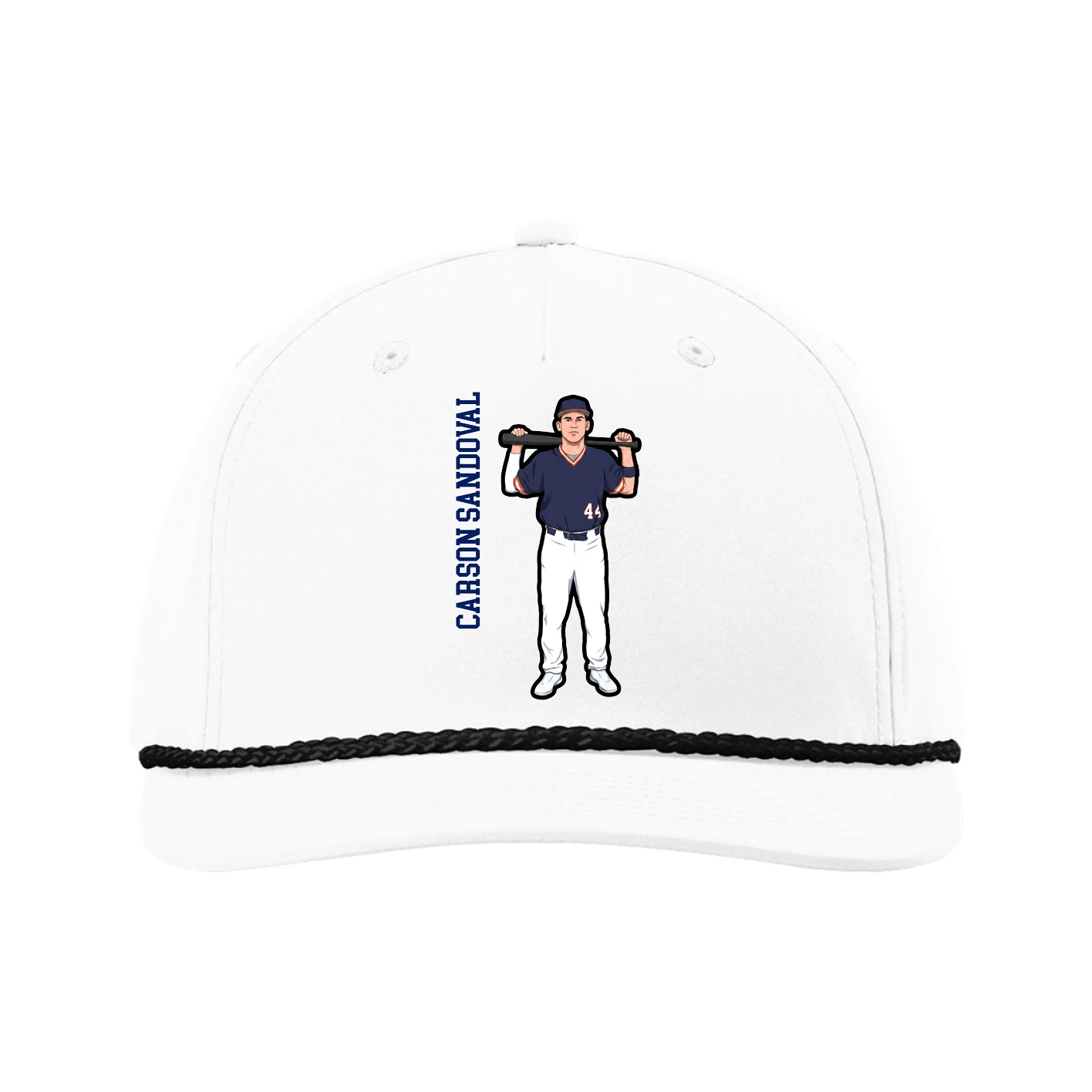 Five-Panel Classic Rope Cap — Name Vertical in White