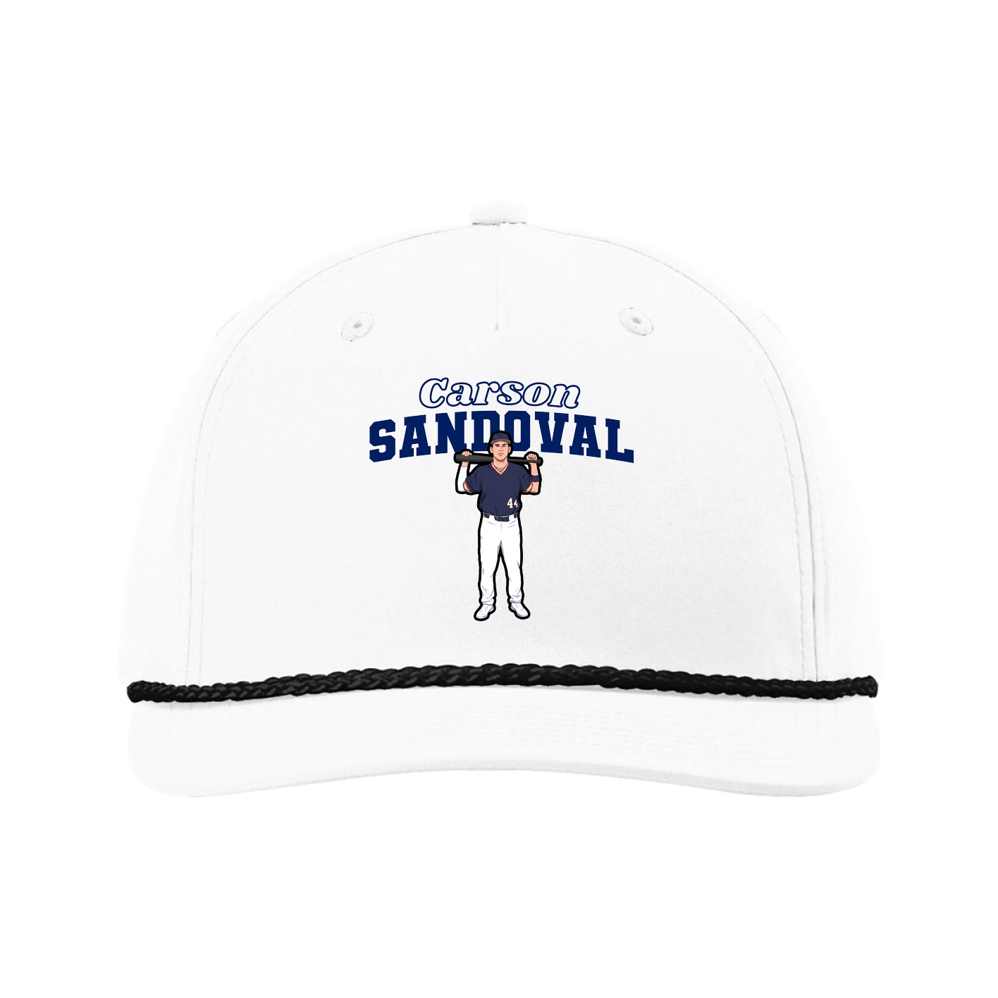 Five-Panel Classic Rope Cap — Name Arch in White