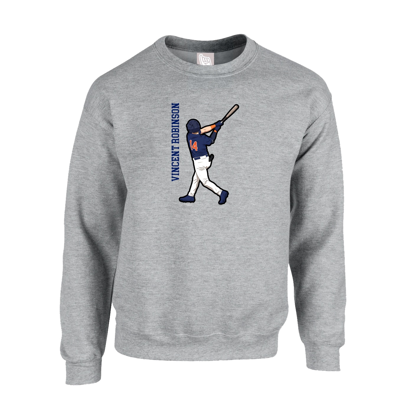 Fleece Crew — Name Vertical in Grey