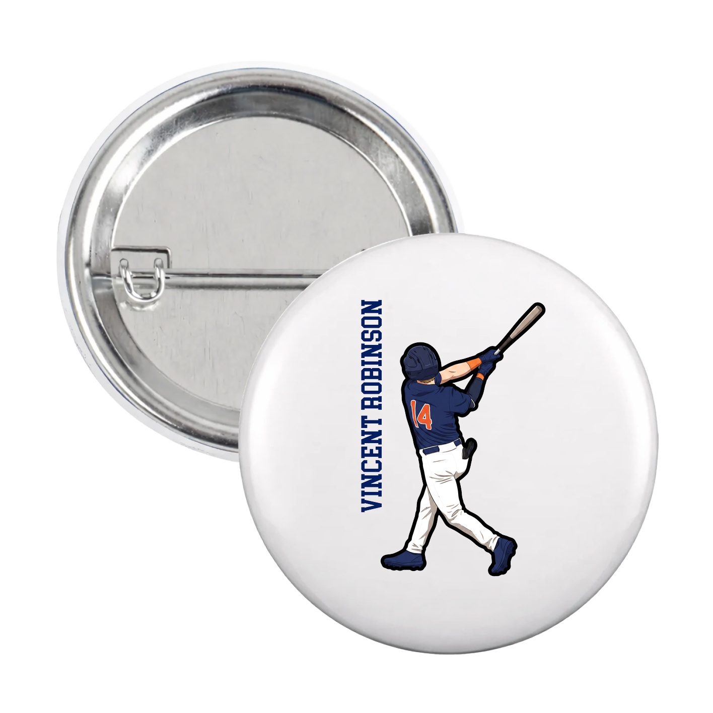 Game Day Button — Name Vertical in White