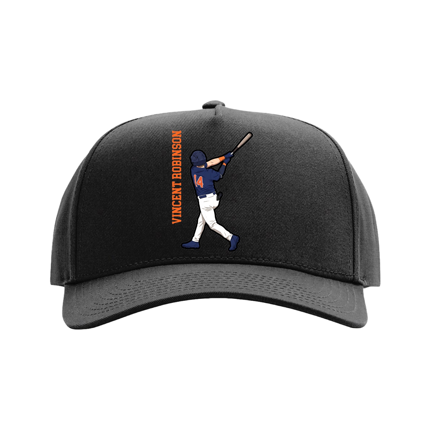 Full Fabric Five-Panel Champ Cap — Name Vertical in Black