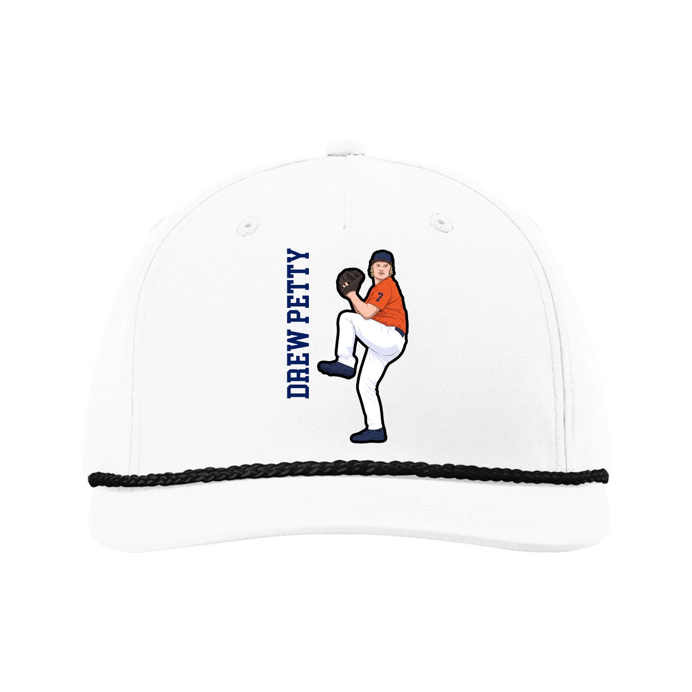 Five-Panel Classic Rope Cap — Name Vertical in White