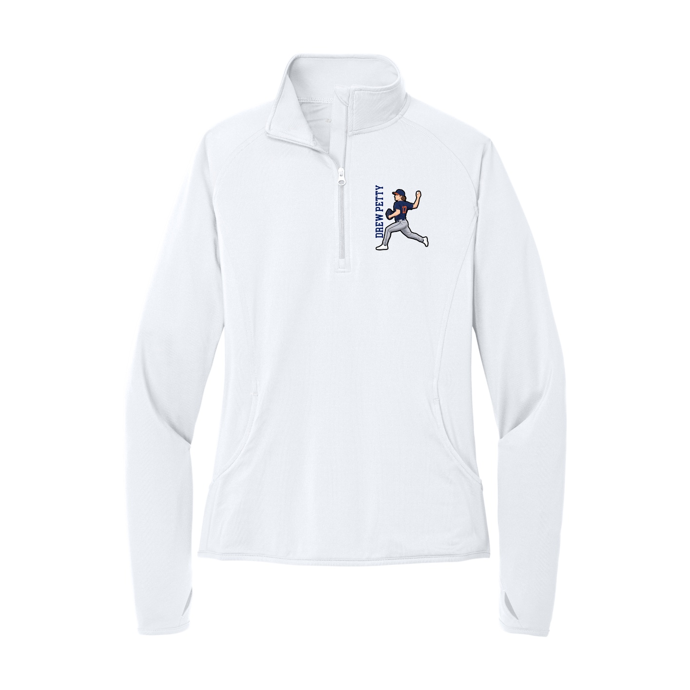 Women's Q-Zip Pullover — Name Vertical in White