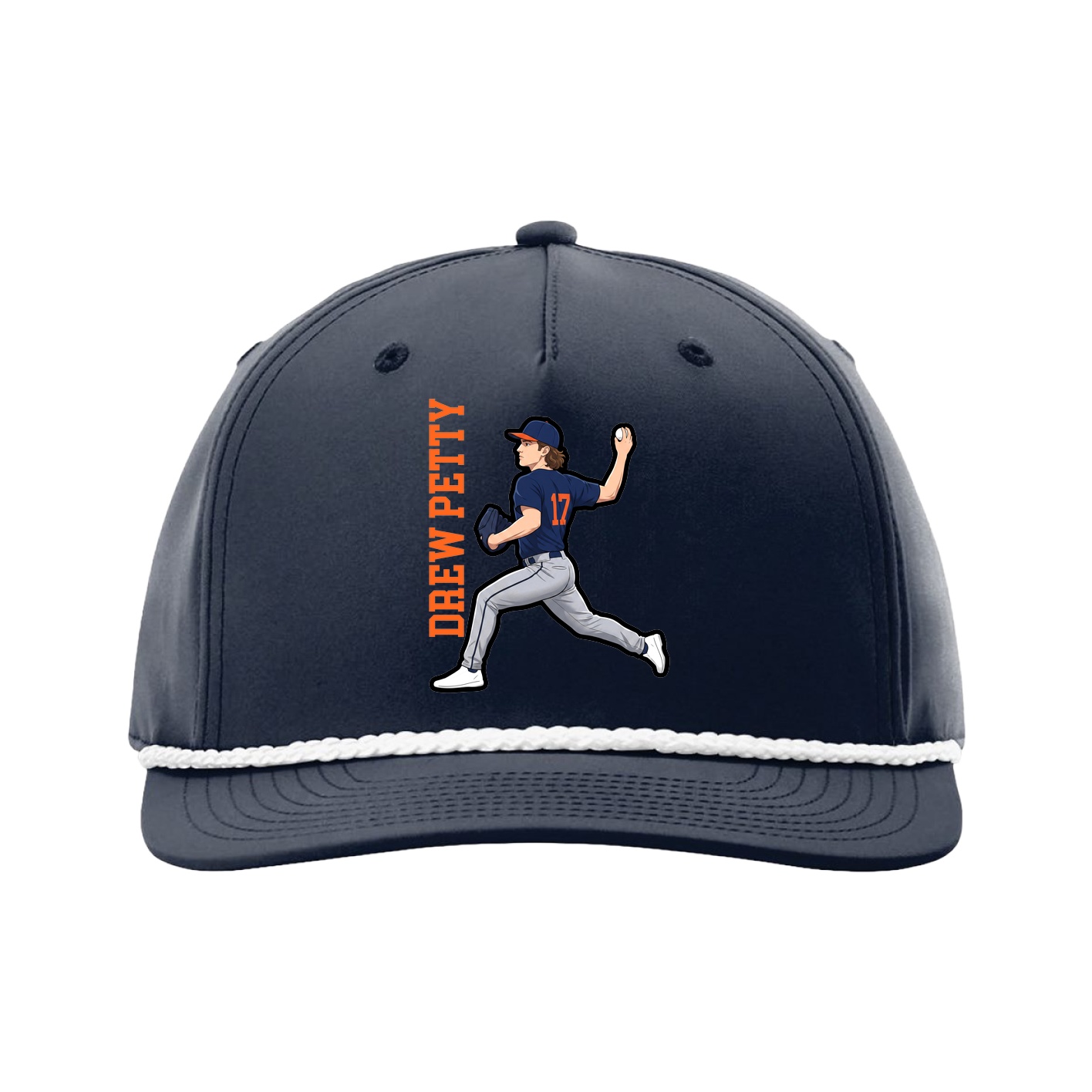 Five-Panel Classic Rope Cap — Name Vertical in Navy