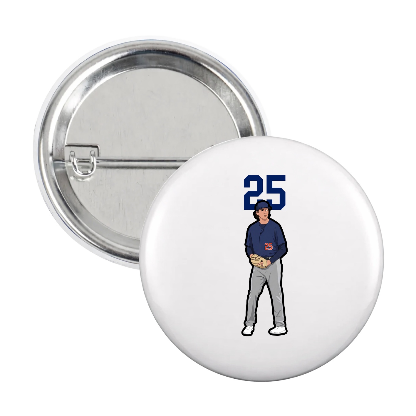 Game Day Button — Number Top in White