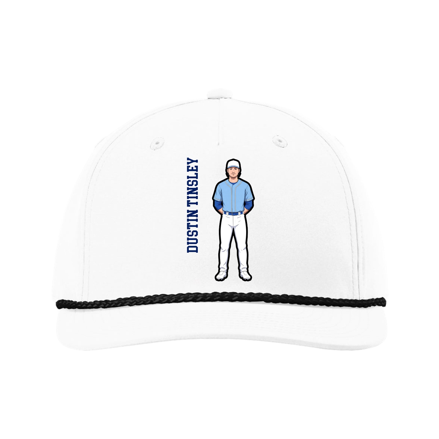 Five-Panel Classic Rope Cap — Name Vertical in White