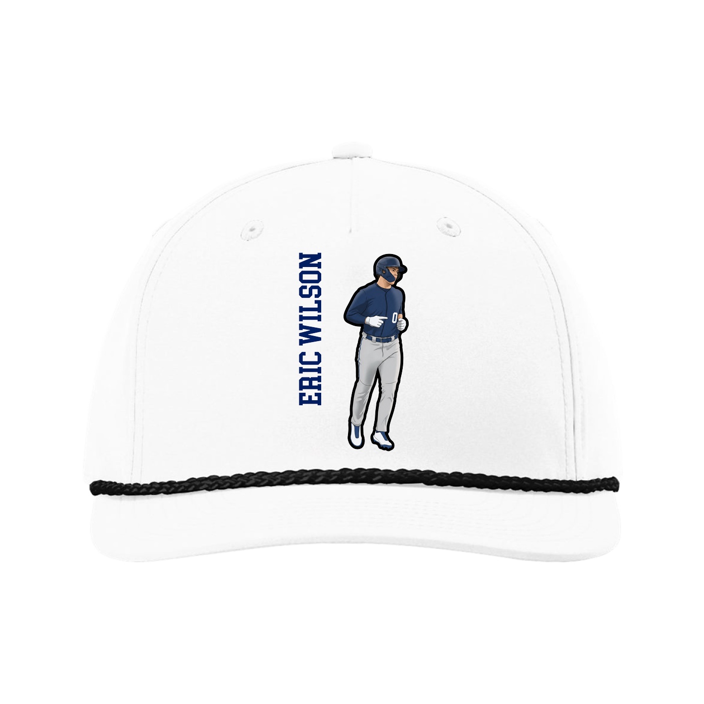 Five-Panel Classic Rope Cap — Name Vertical in White
