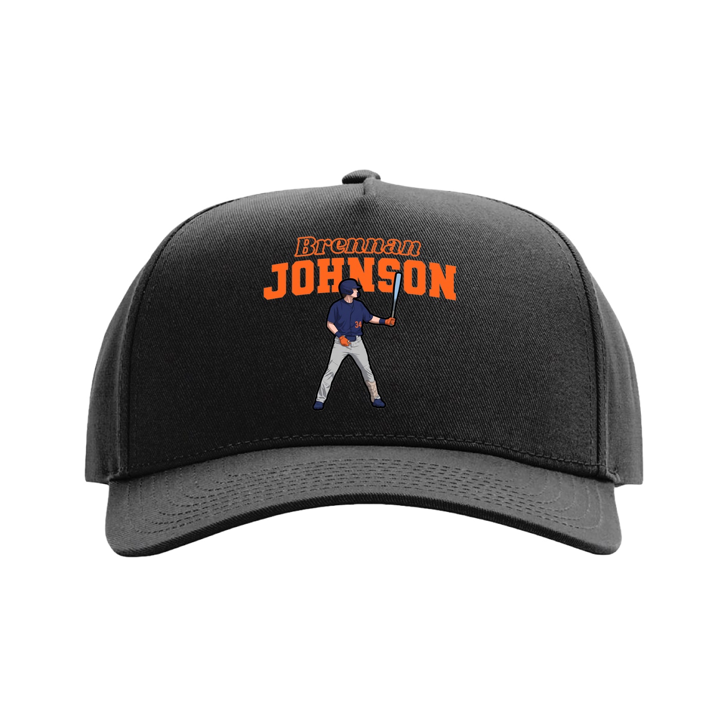 Full Fabric Five-Panel Champ Cap — Name Arch in Black