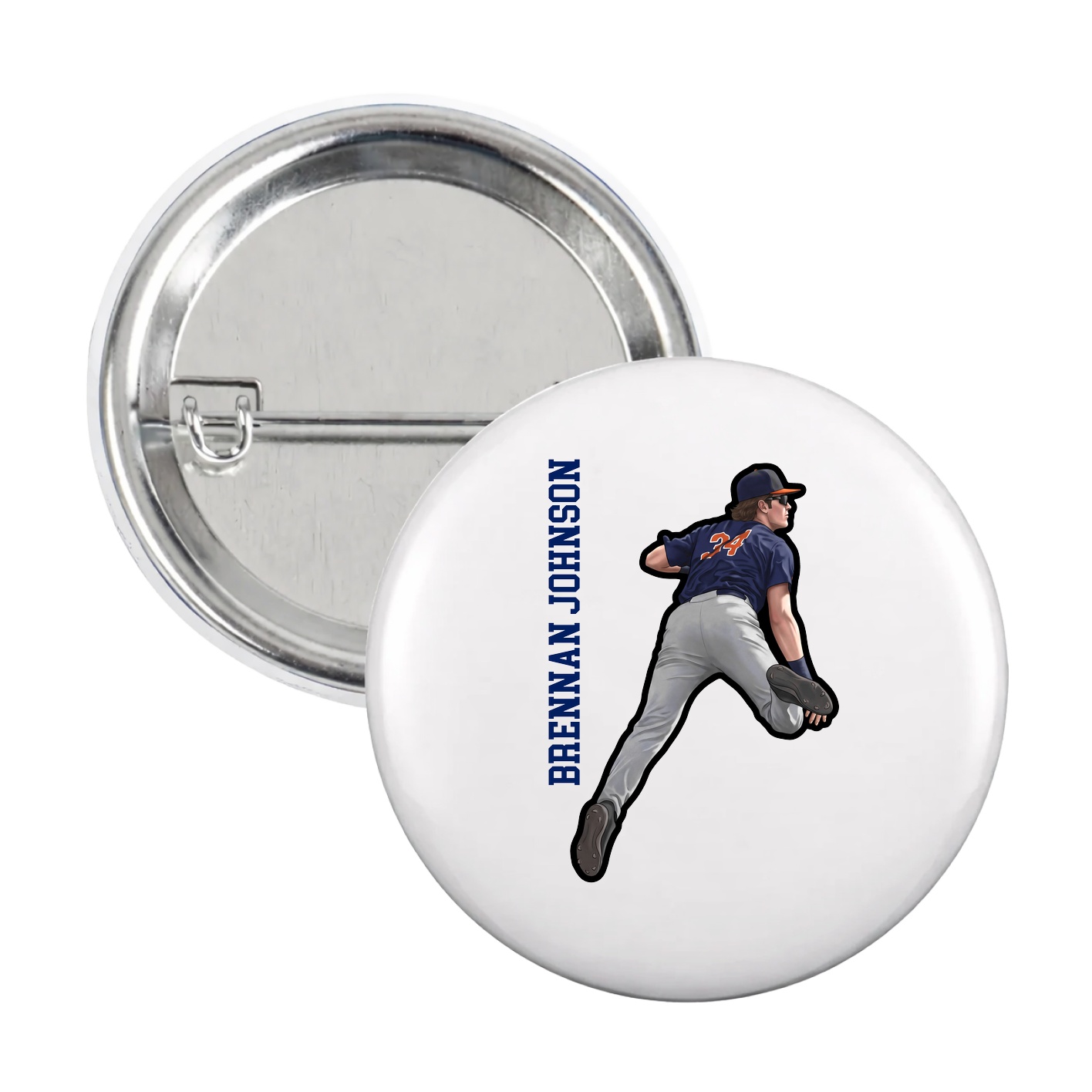 Game Day Button — Name Vertical in White