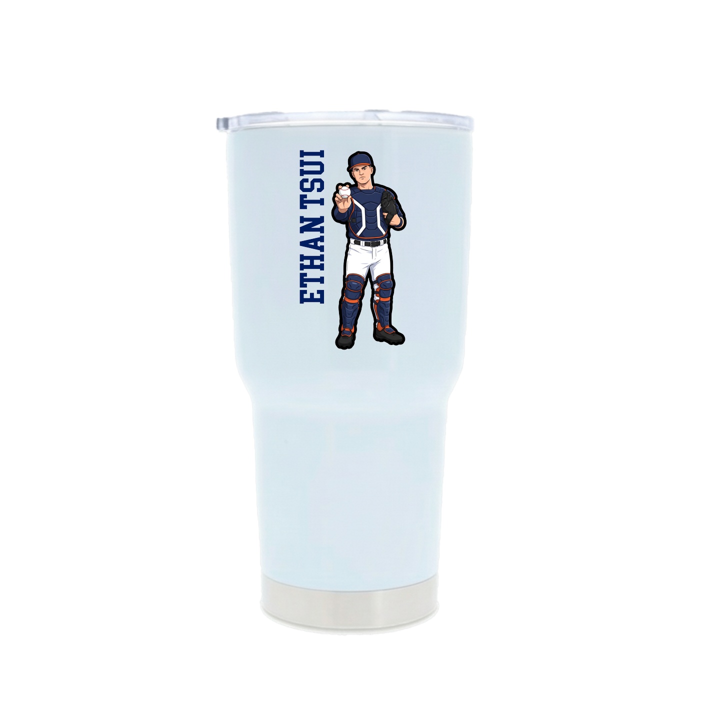 30oz Stainless Steel Tumbler — Name Vertical in White