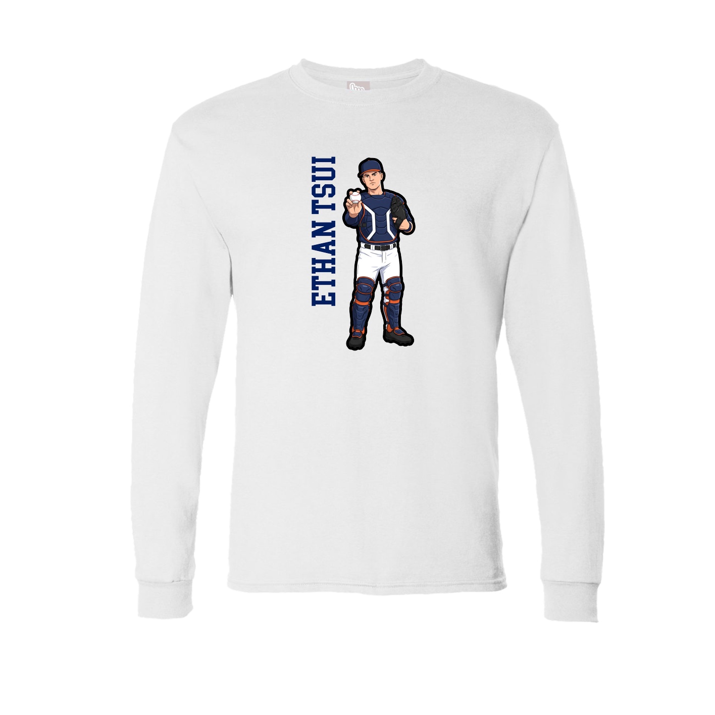 Long Sleeve Tee — Name Vertical in White