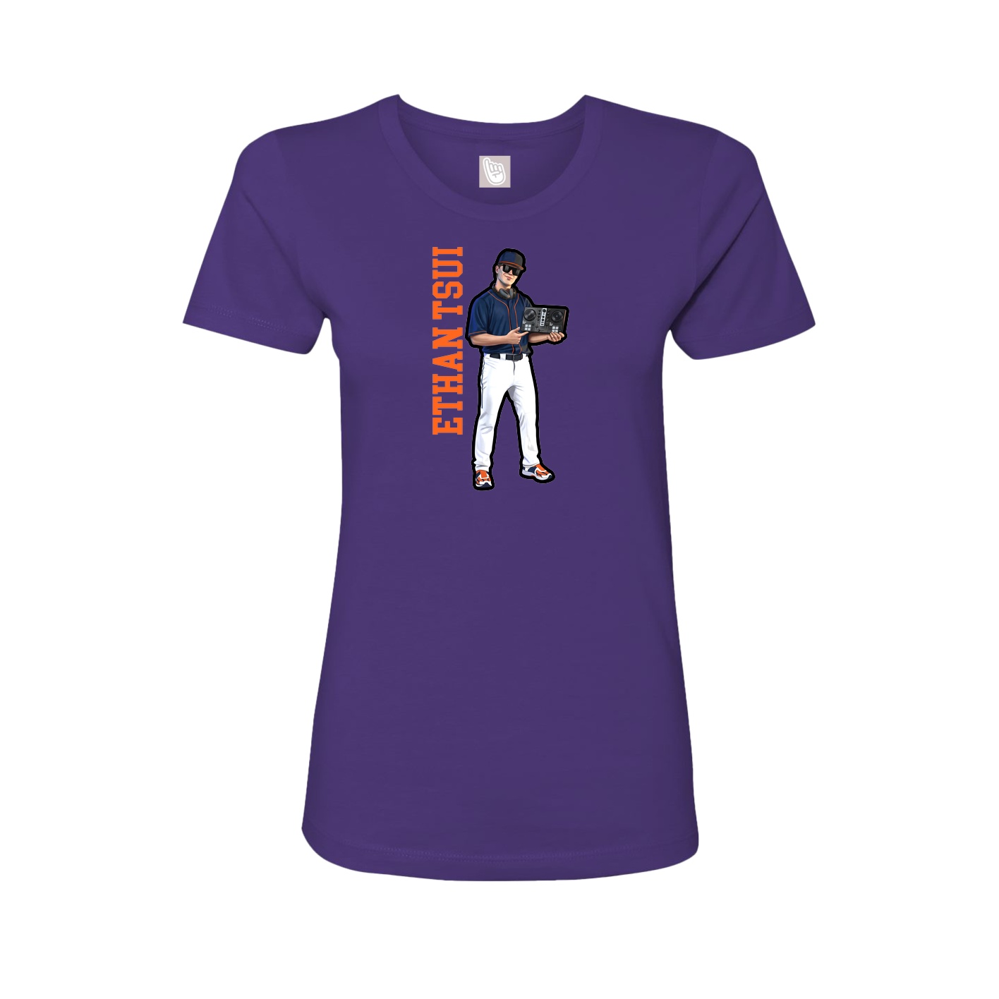 Fitted Women's Tee — Name Vertical in Purple