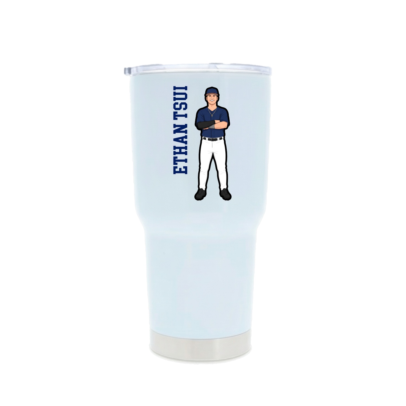 30oz Stainless Steel Tumbler — Name Vertical in White