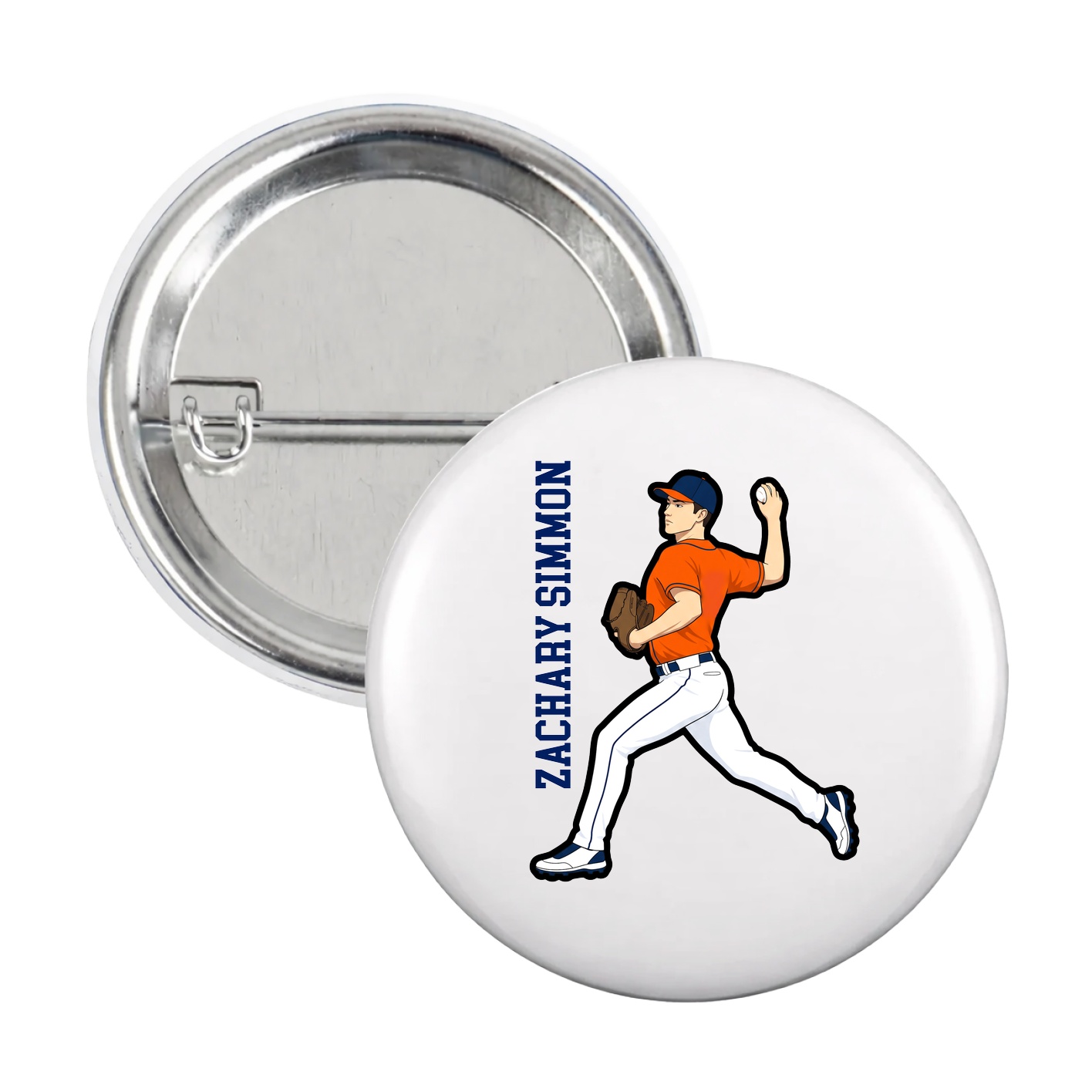Game Day Button — Name Vertical in White