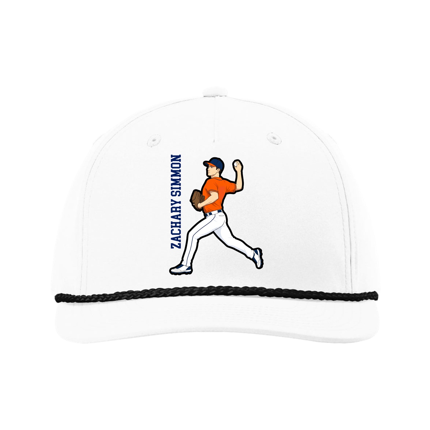 Five-Panel Classic Rope Cap — Name Vertical in White