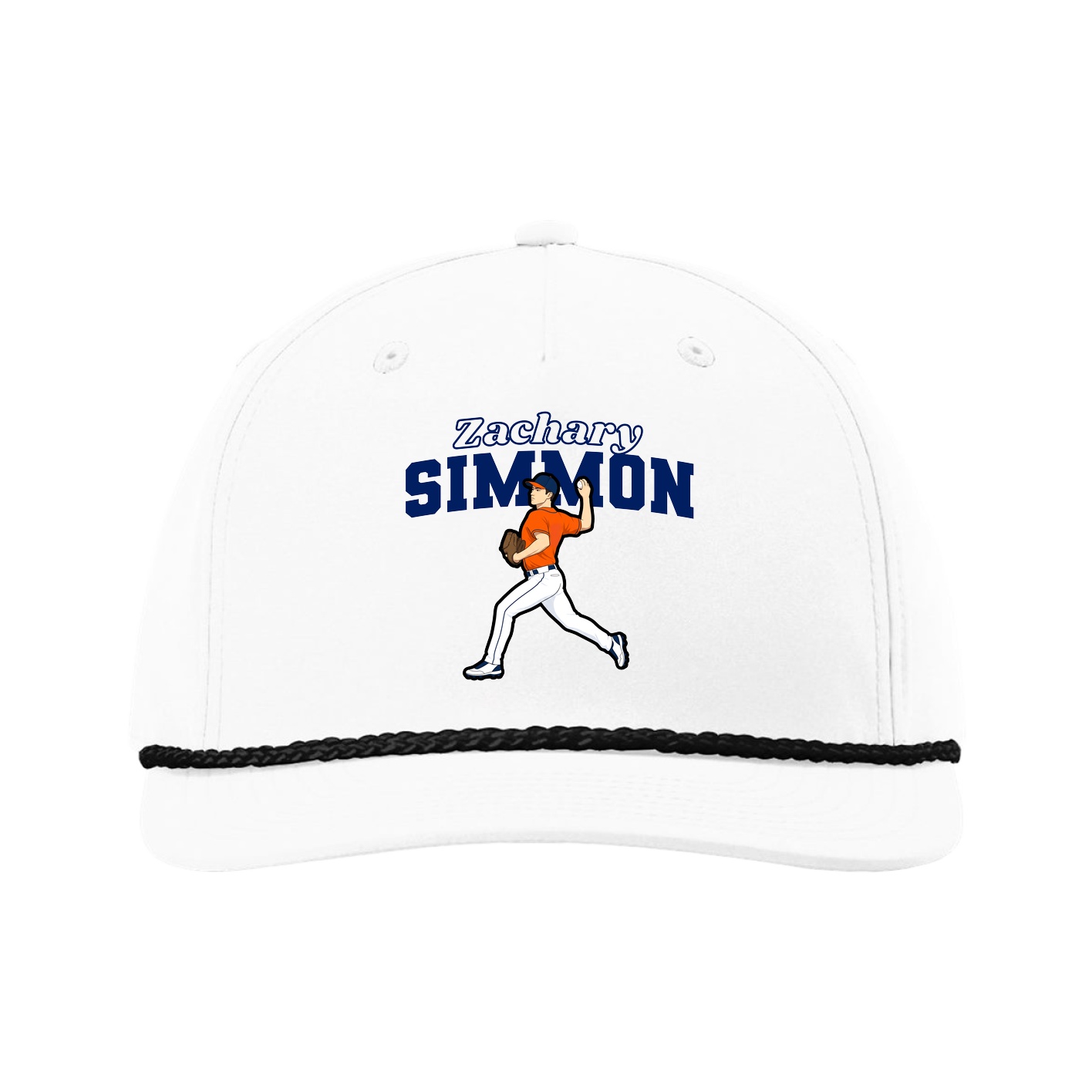 Five-Panel Classic Rope Cap — Name Arch in White