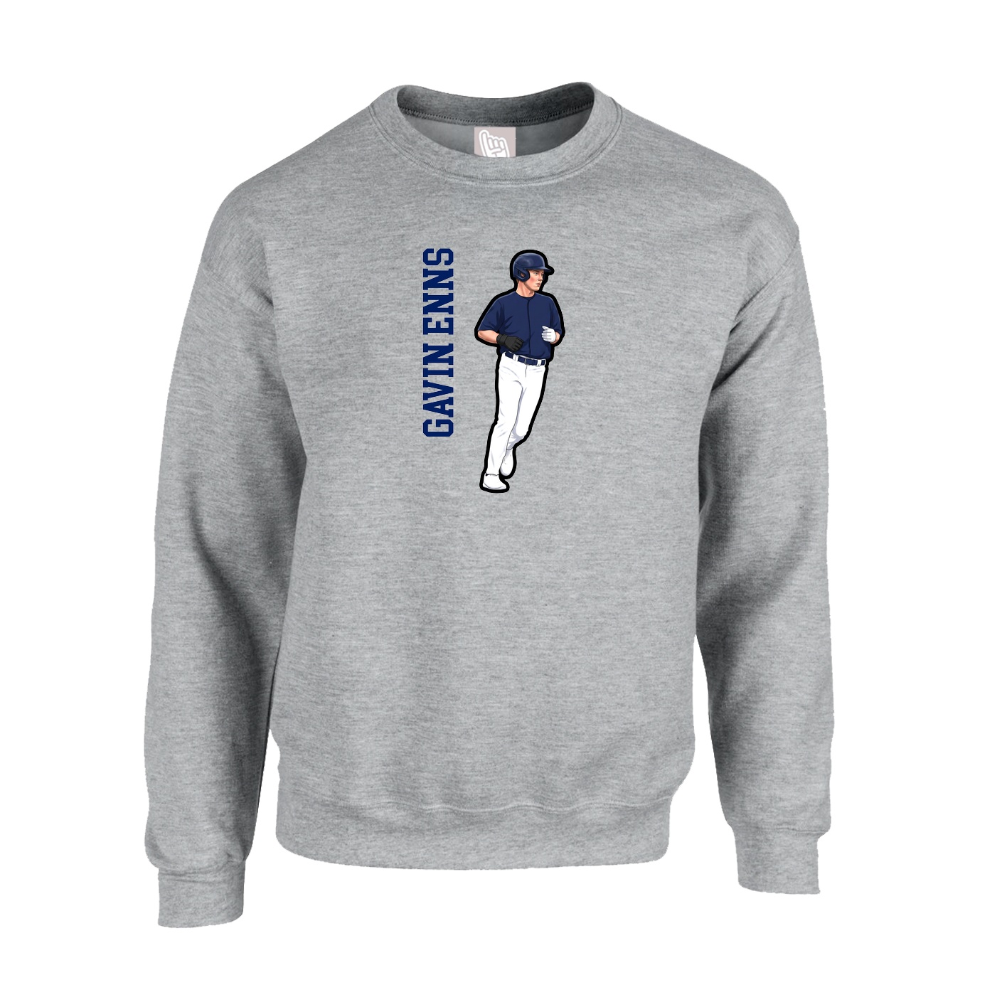 Fleece Crew — Name Vertical in Grey