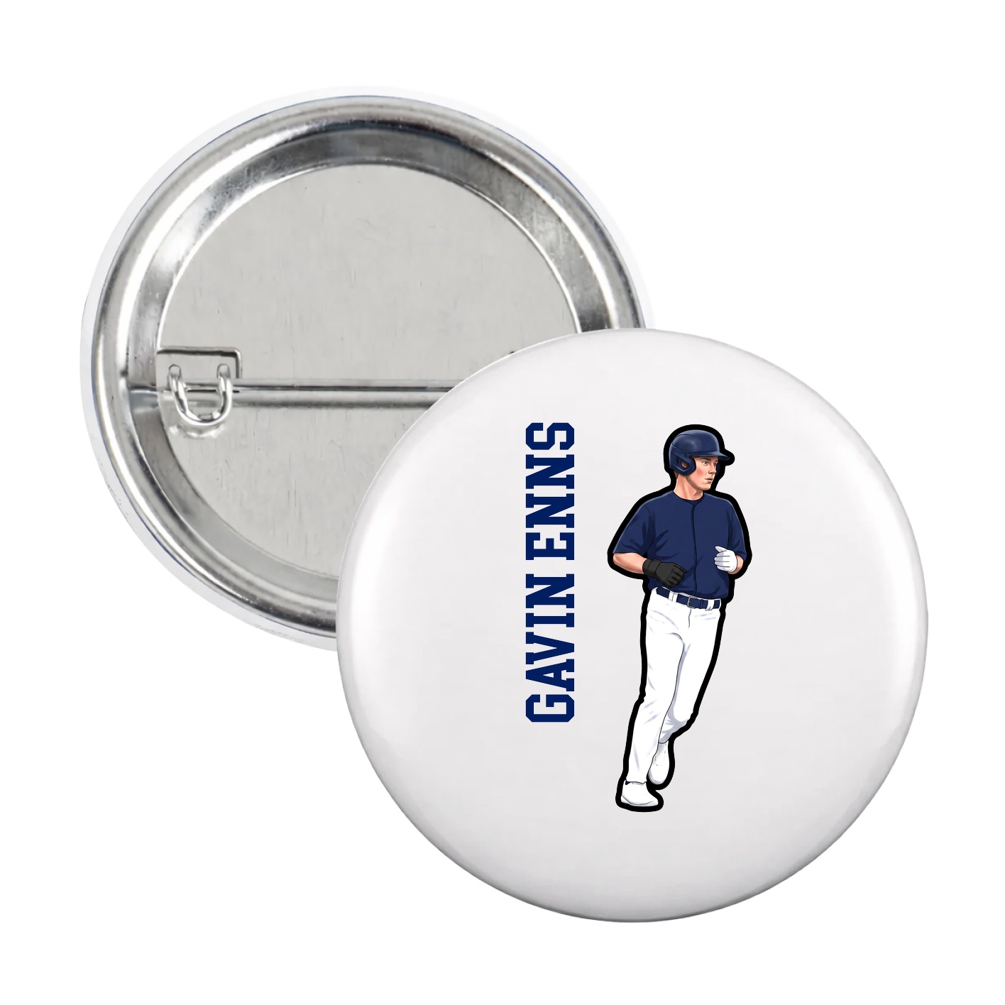 Game Day Button — Name Vertical in White