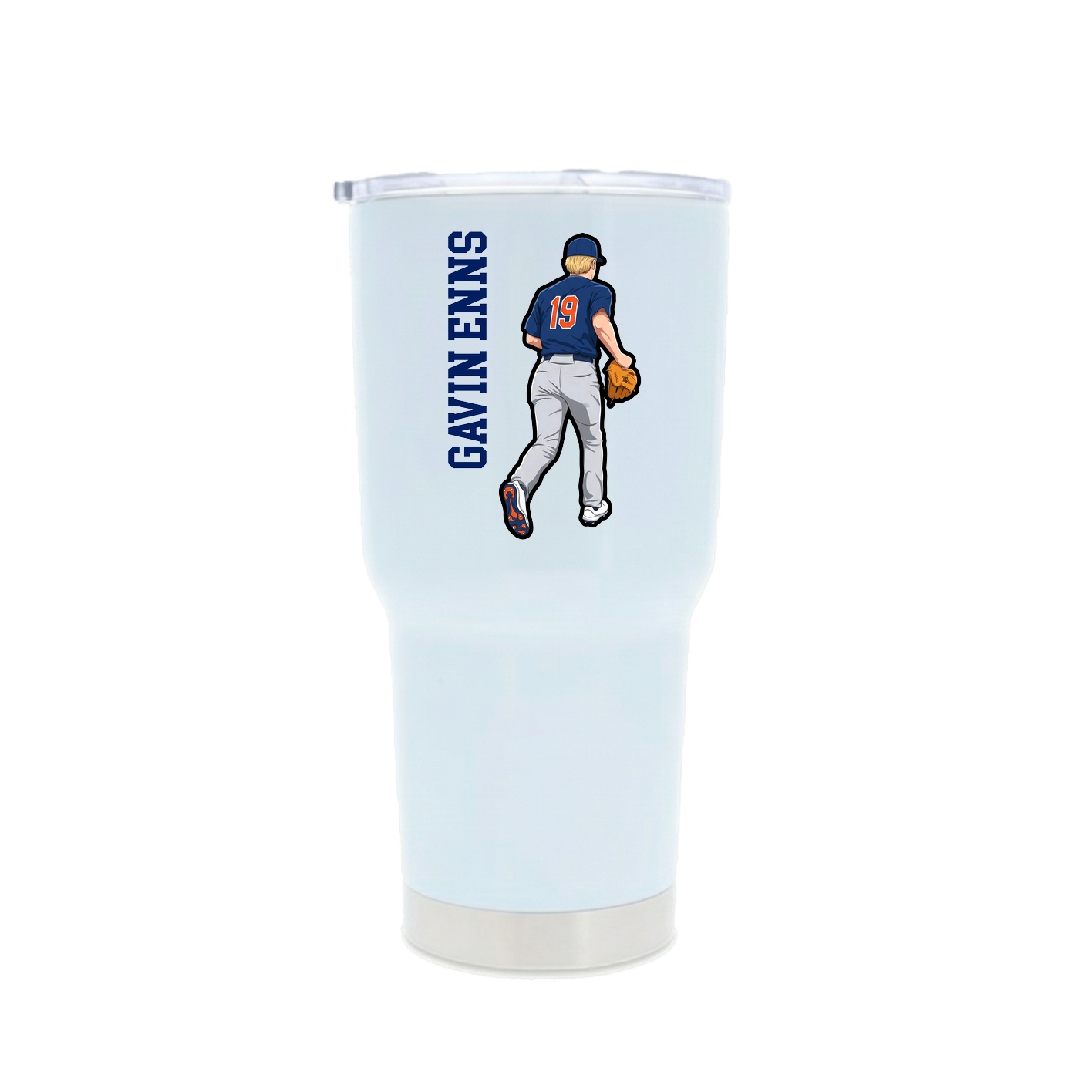 30oz Stainless Steel Tumbler — Name Vertical in White
