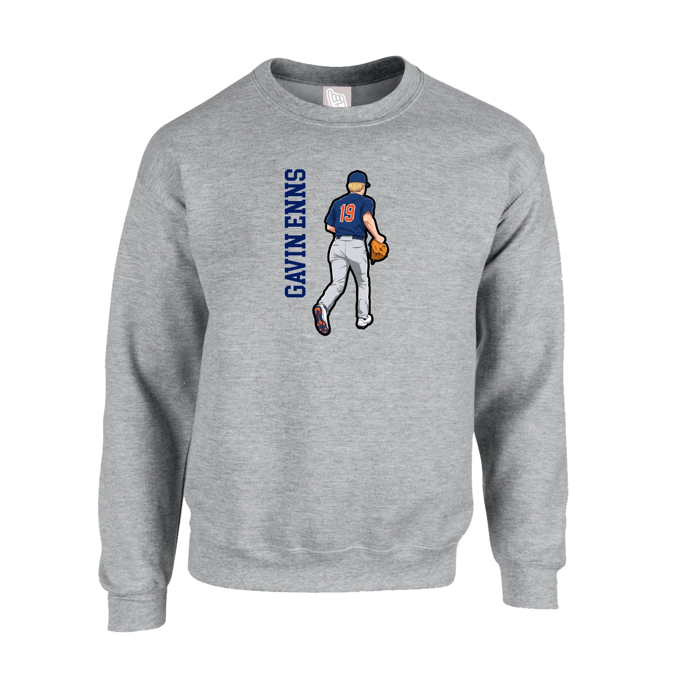Fleece Crew — Name Vertical in Grey