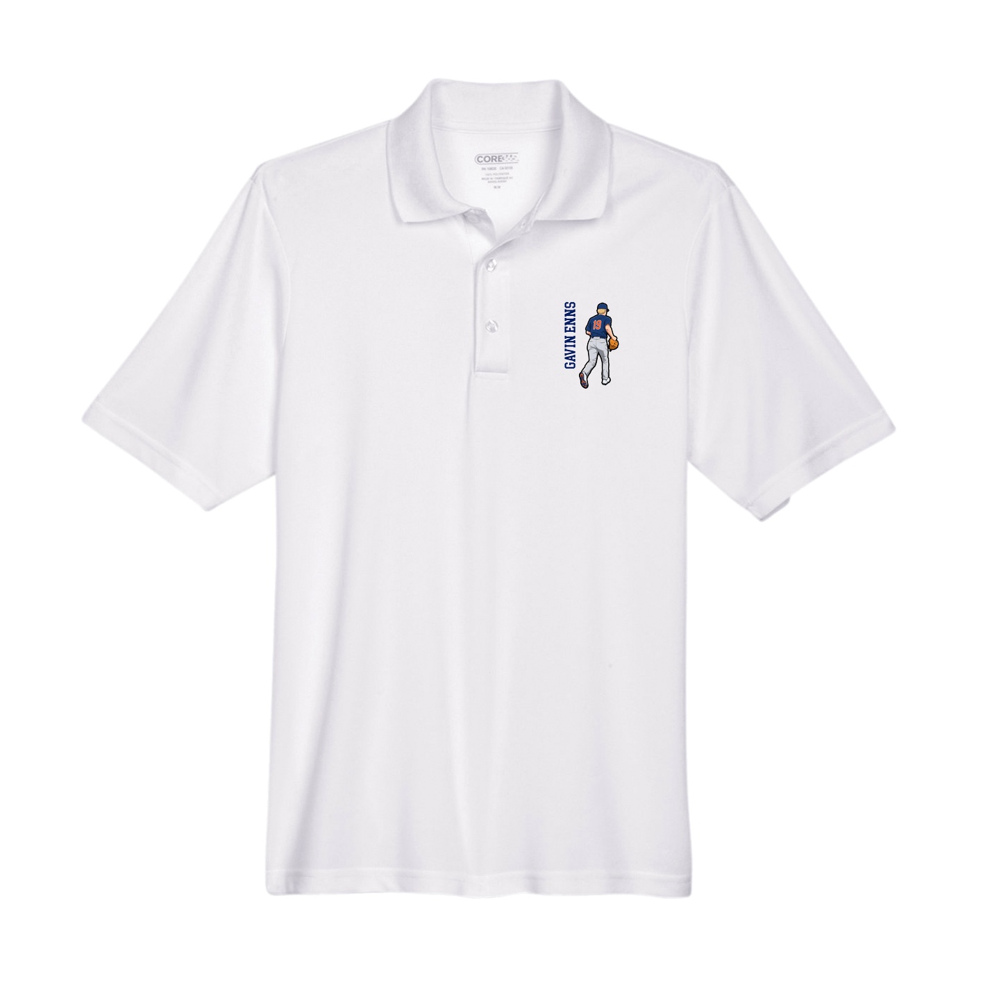 Performance Polo — Name Vertical in White