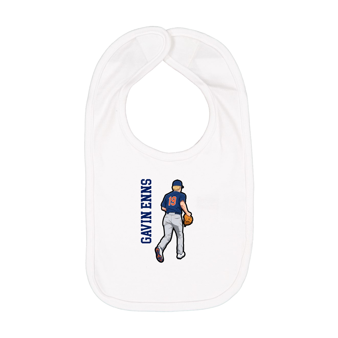 Infant Bib — Name Vertical in White